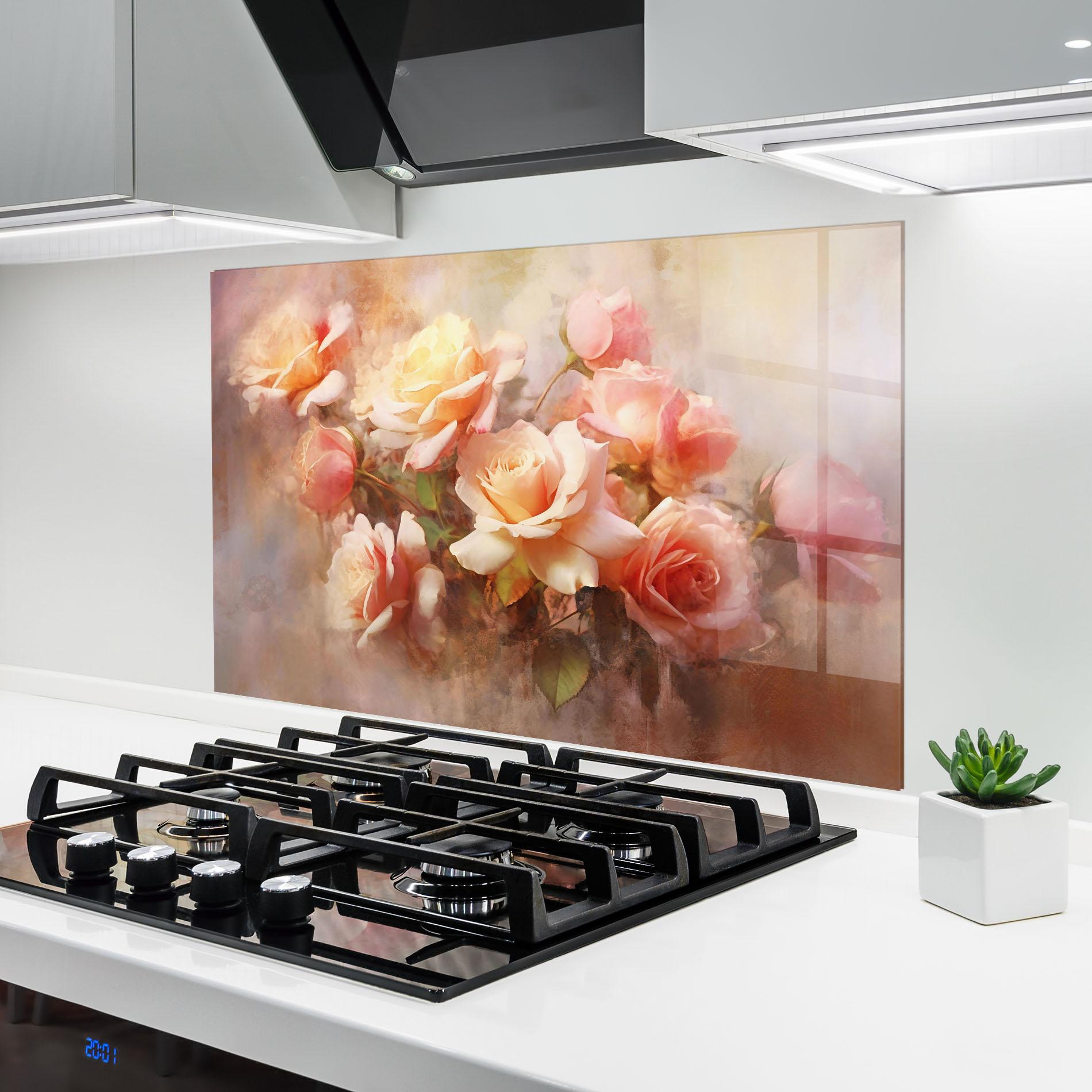 Küchenrückwand Glas Roses Bouquet Painting mockup 6