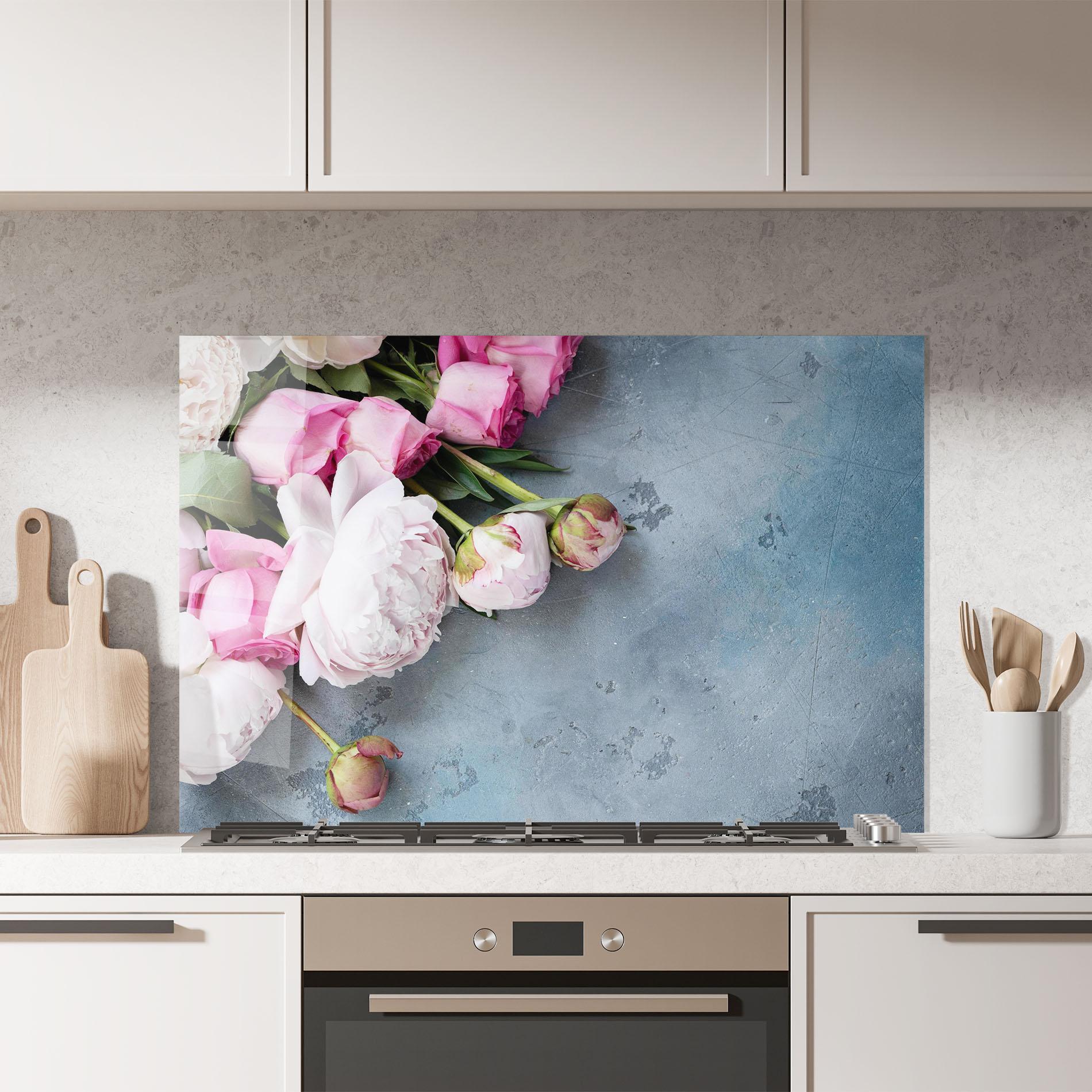 Küchenrückwand Glas Cute Pink Peonies mockup 7