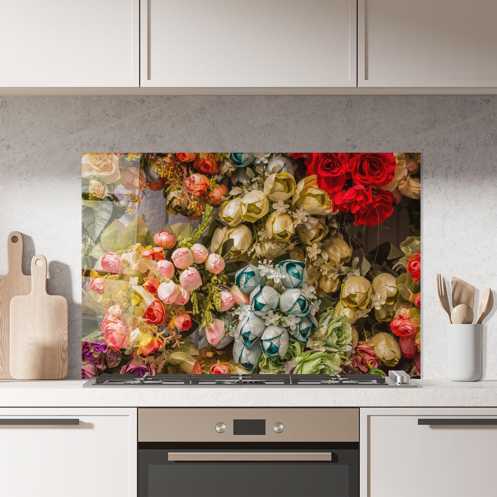 Küchenrückwand Glas Fake Flowers Wall mockup 7