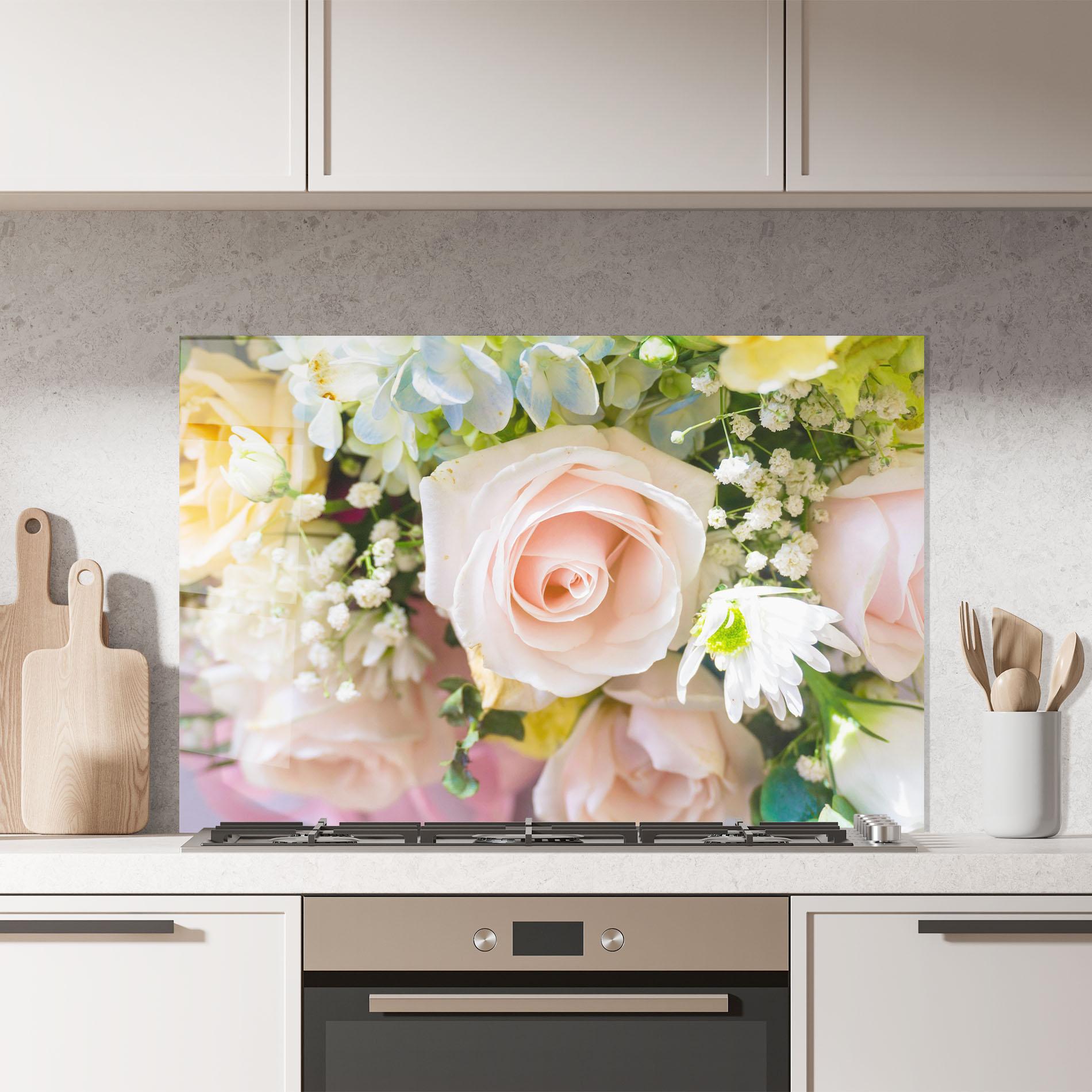 Küchenrückwand Glas Light Pink Bouquet mockup 7