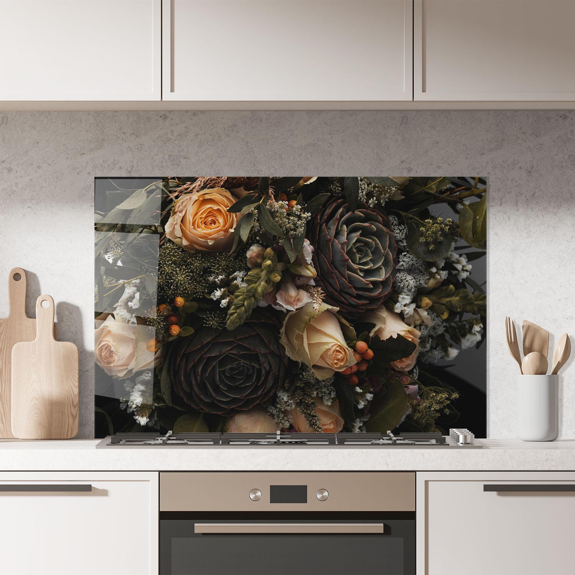 Küchenrückwand Glas Luxurious Black Bouquet mockup 7