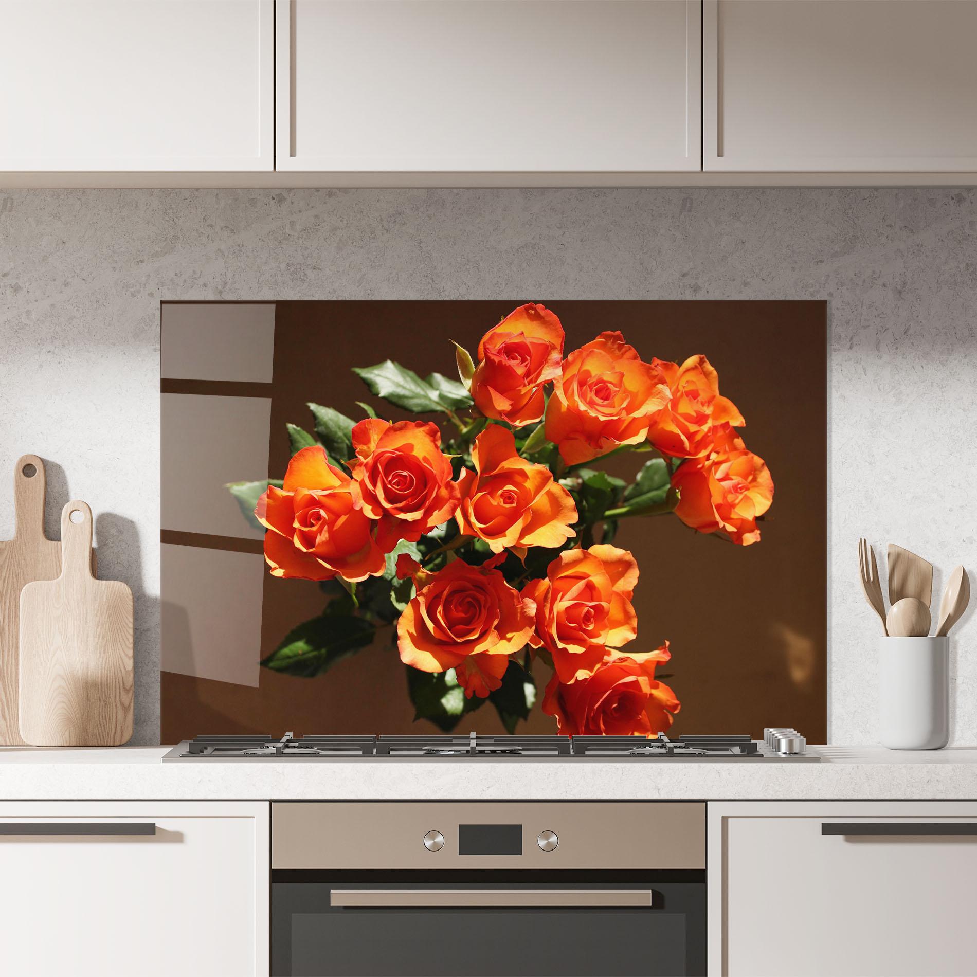 Küchenrückwand Glas Orange Roses Bouquet mockup 7