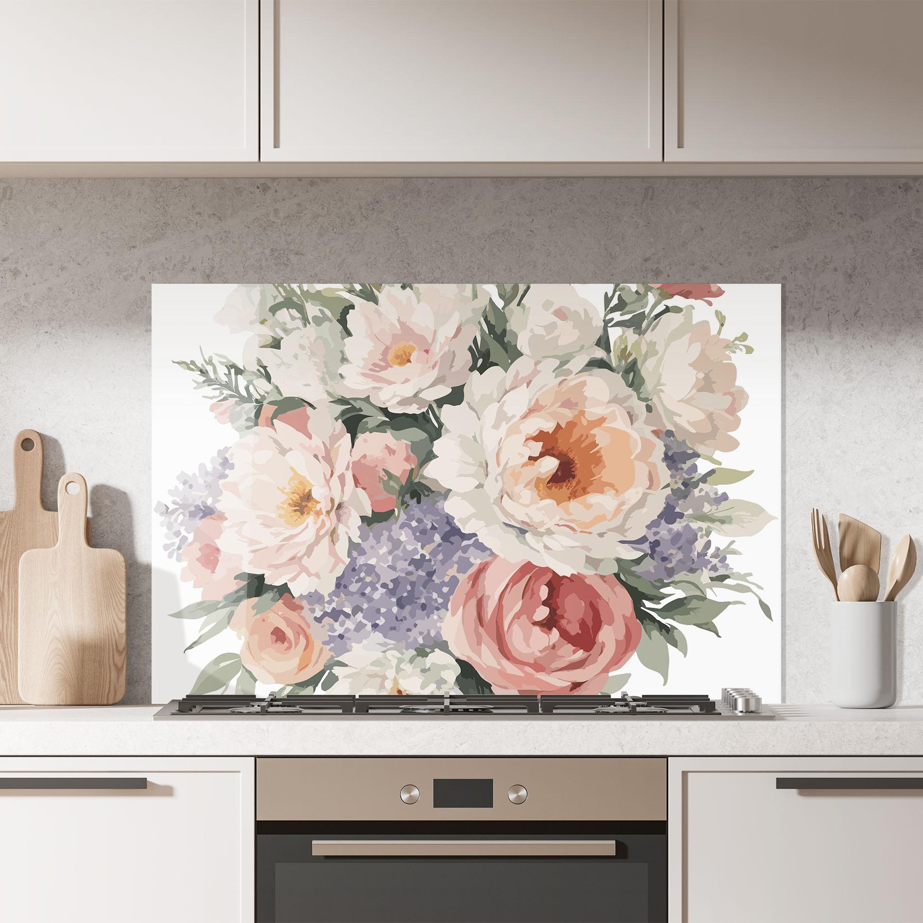 Küchenrückwand Glas Pretty Watercolor Bouquet mockup 7