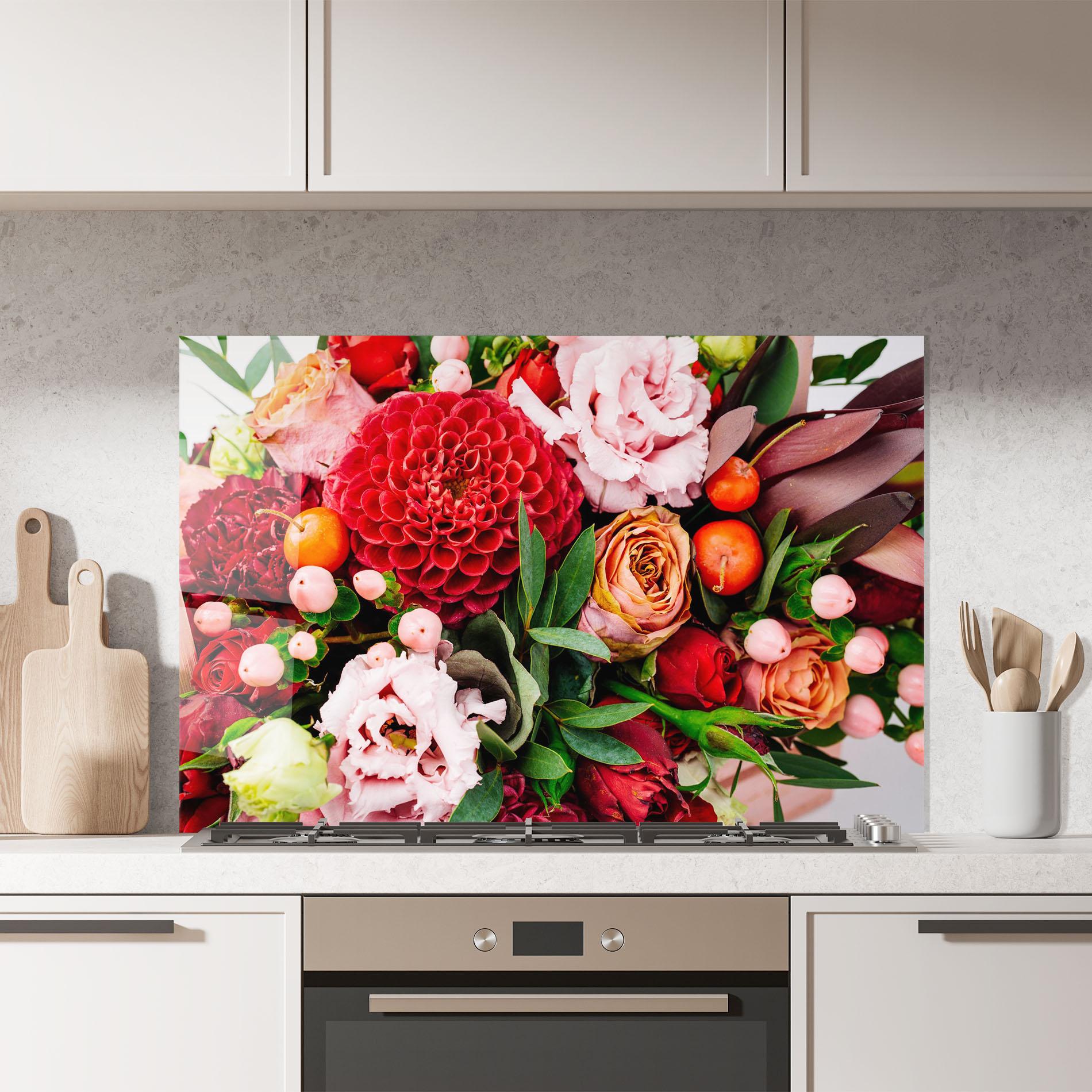 Küchenrückwand Glas Red Orange Bouquet mockup 7