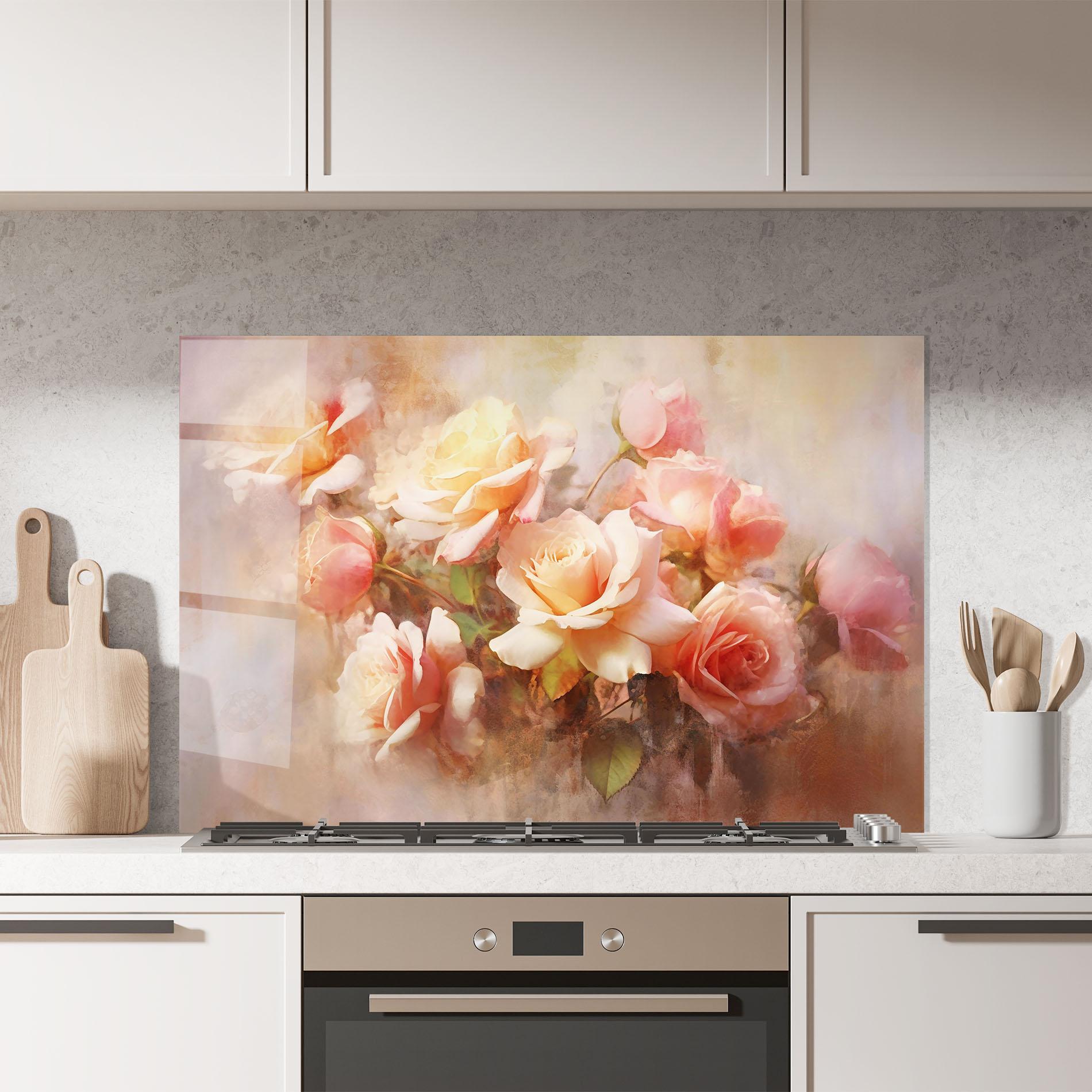 Küchenrückwand Glas Roses Bouquet Painting mockup 7