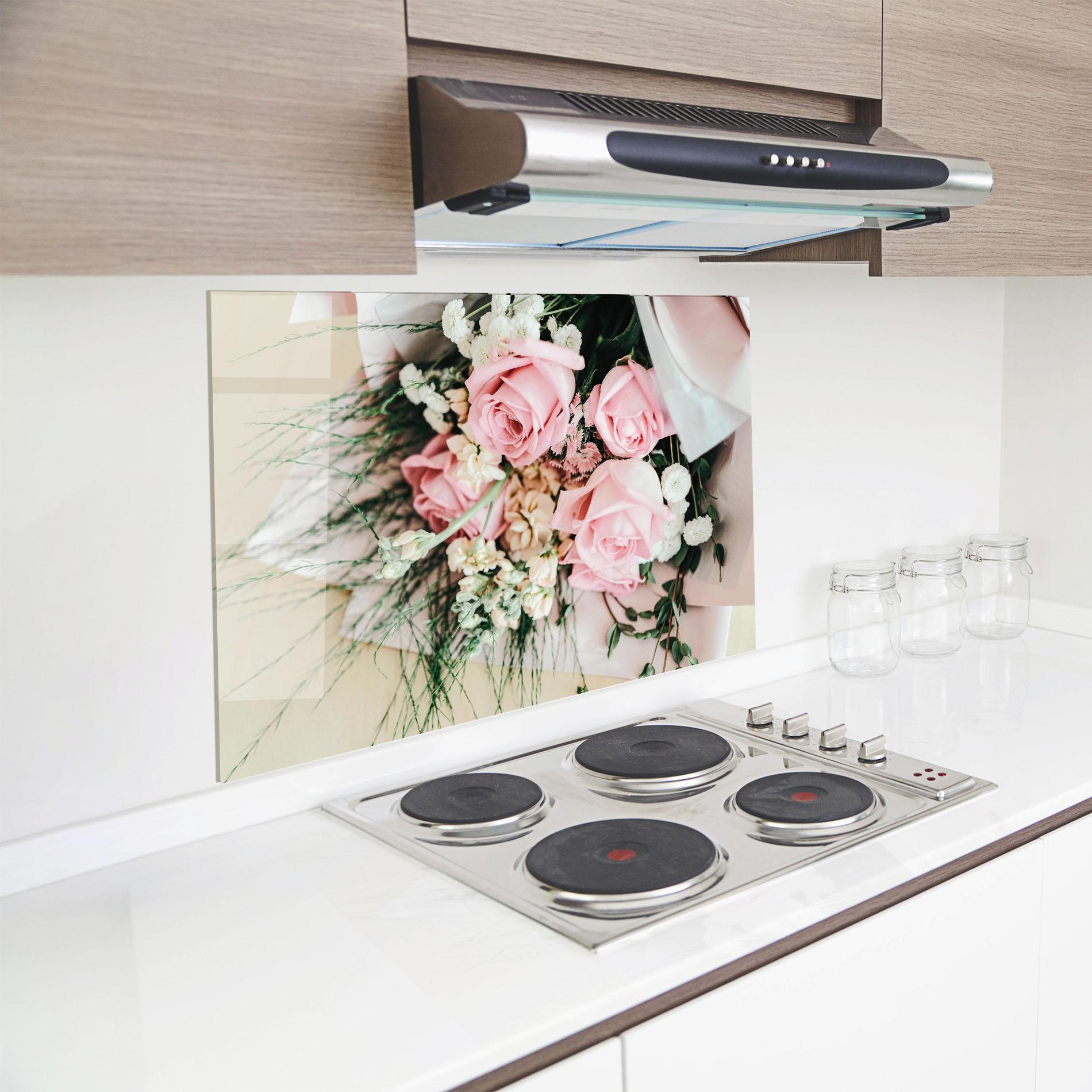 Küchenrückwand Glas Baby Pink Bouquet mockup 8