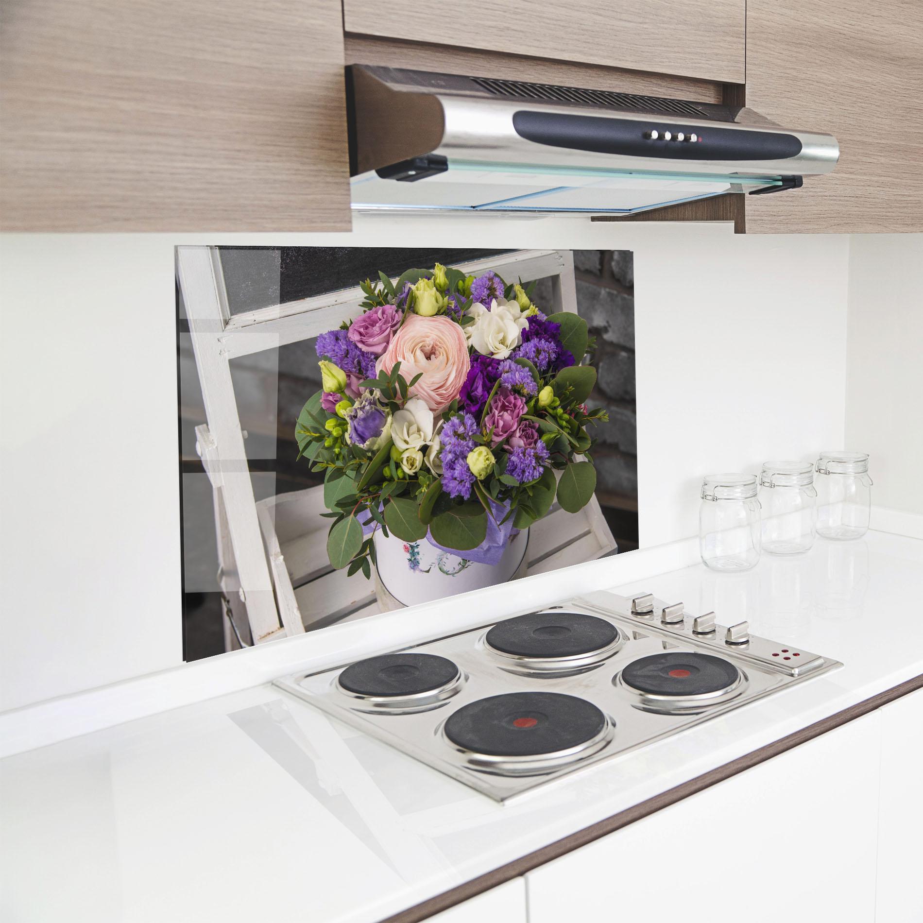 Küchenrückwand Glas Big Pink Rose Bouquet mockup 8