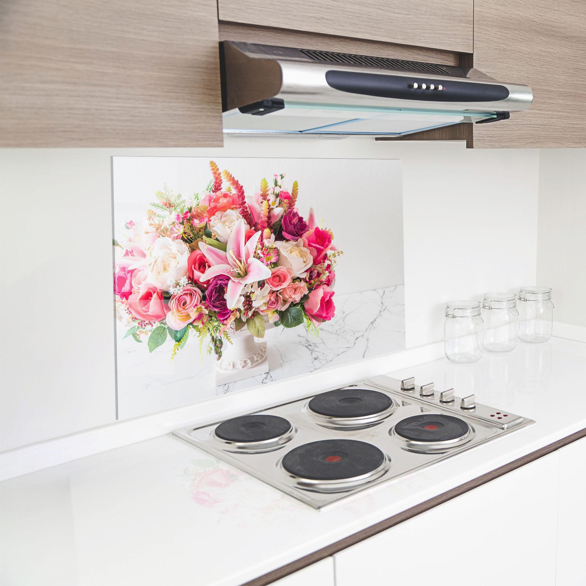 Küchenrückwand Glas Bouquet Flowers Vase mockup 8