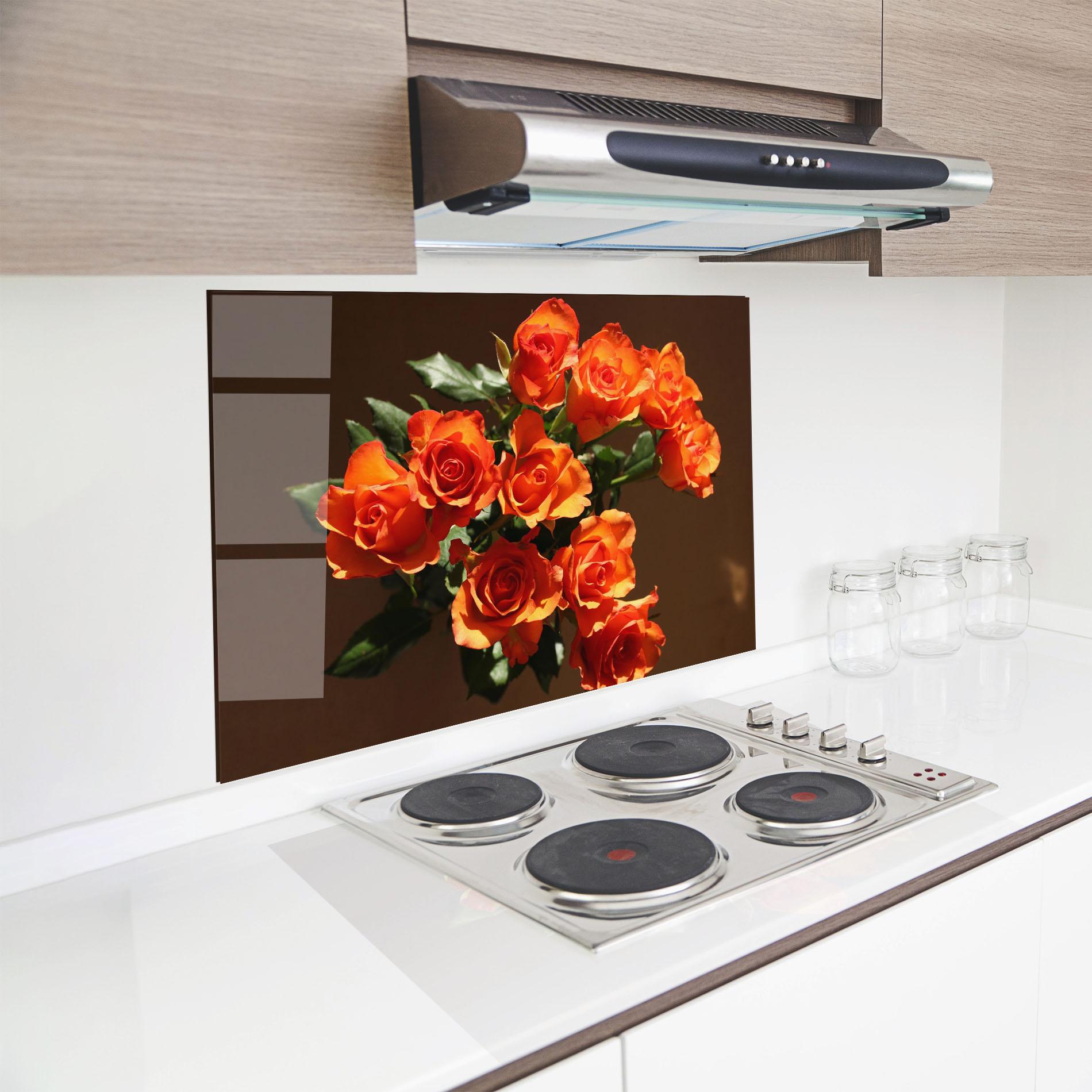 Küchenrückwand Glas Orange Roses Bouquet mockup 8