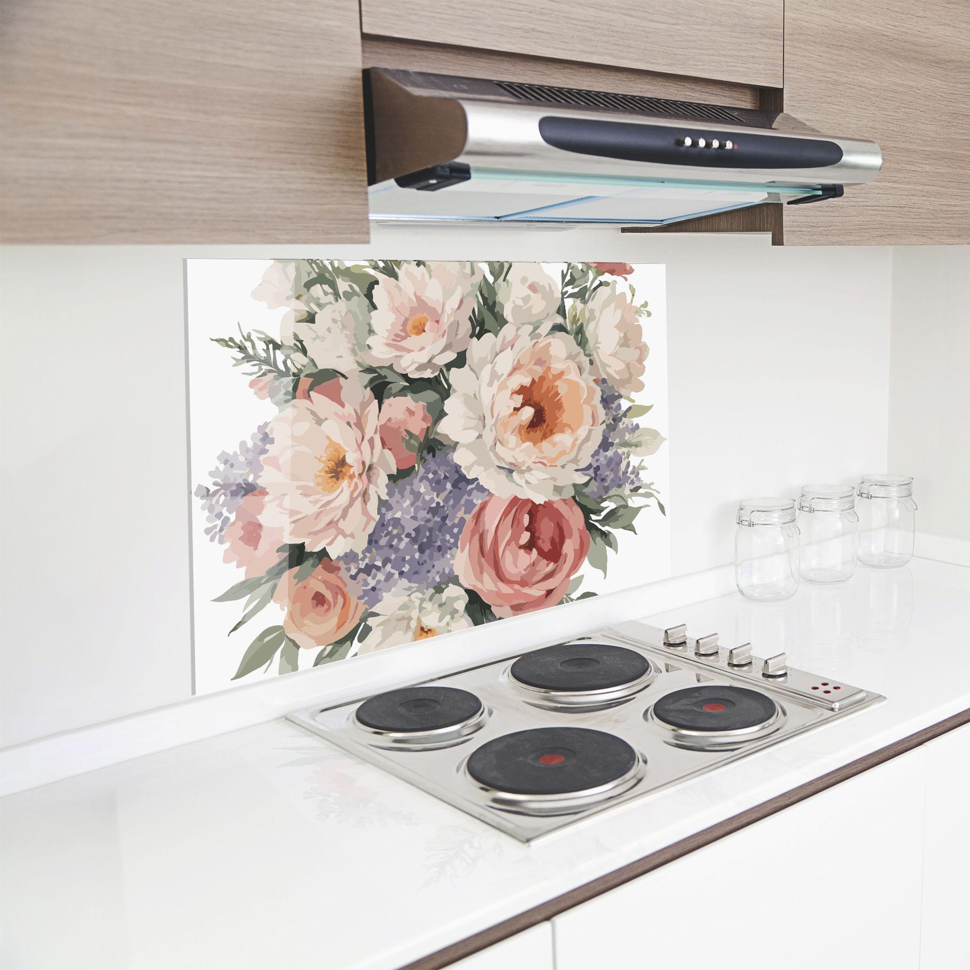 Küchenrückwand Glas Pretty Watercolor Bouquet mockup 8