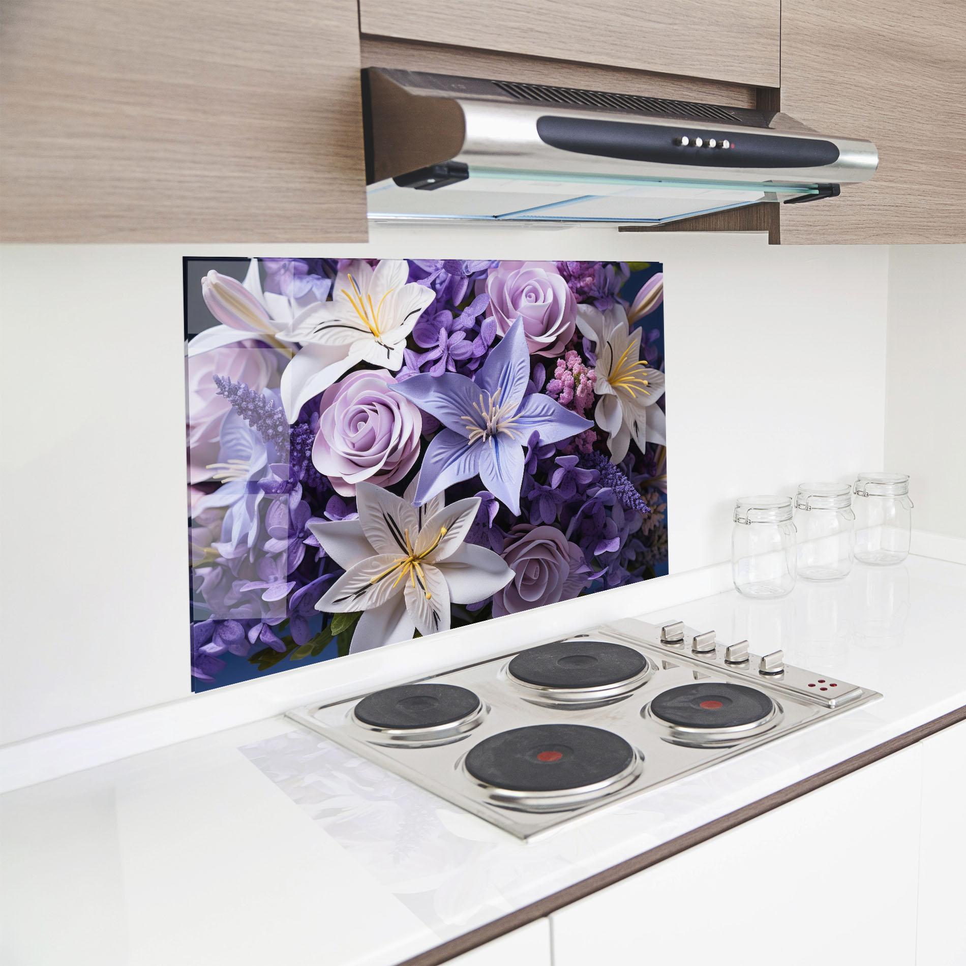 Küchenrückwand Glas Purple Cute Bouquet mockup 8
