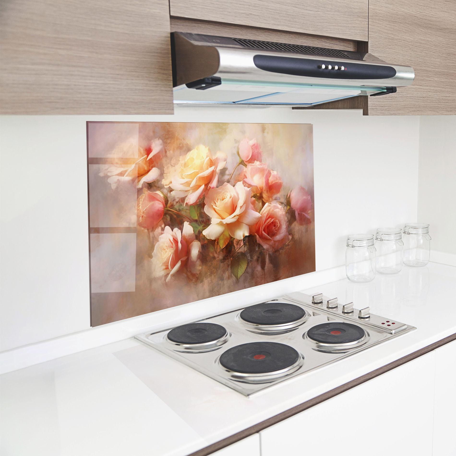 Küchenrückwand Glas Roses Bouquet Painting mockup 8