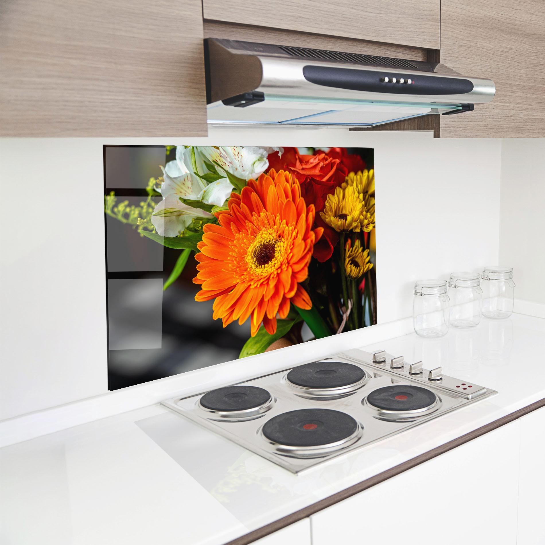 Küchenrückwand Glas Strong Orange Bouquet mockup 8