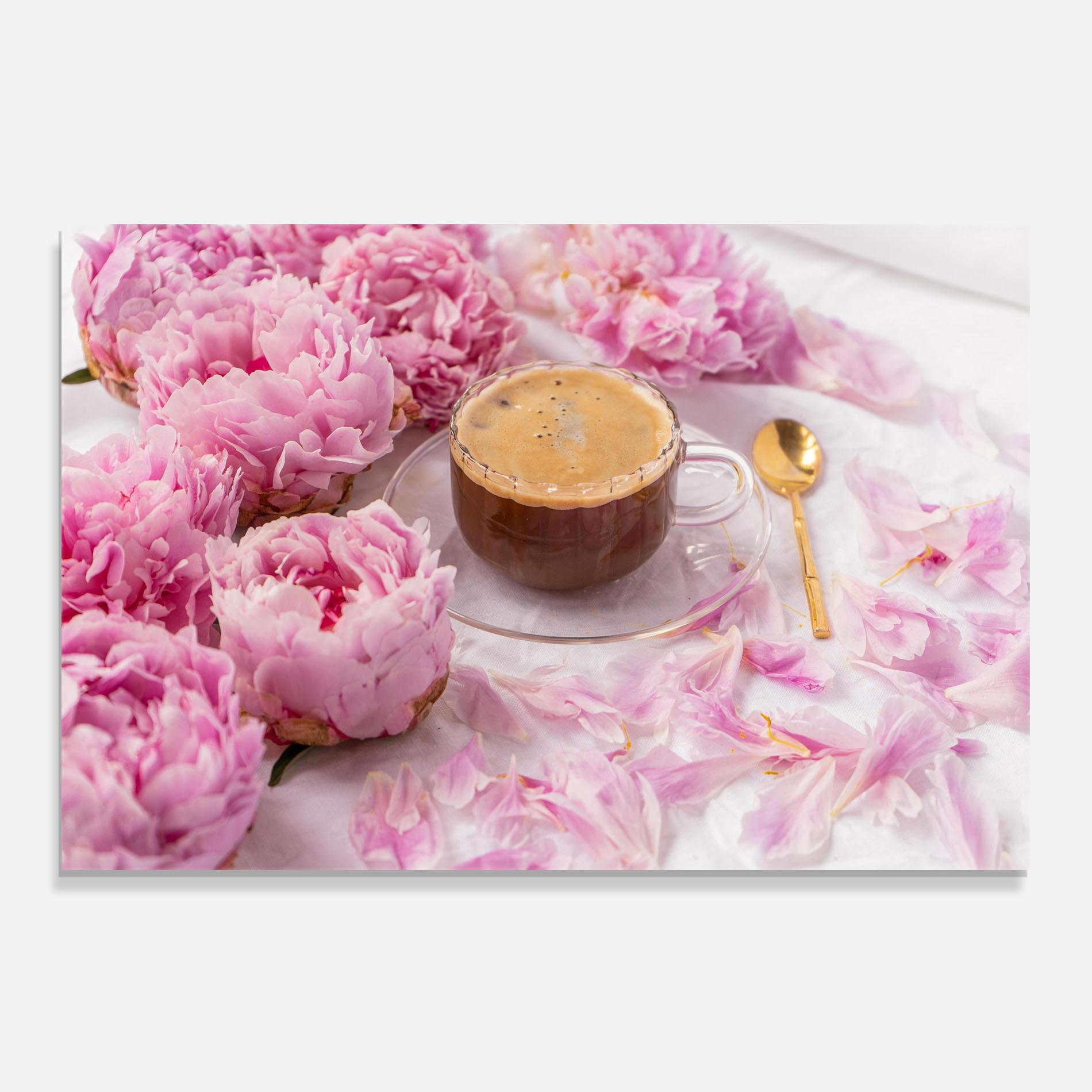 Küchenrückwand Glas Peony And Coffee mockup 0