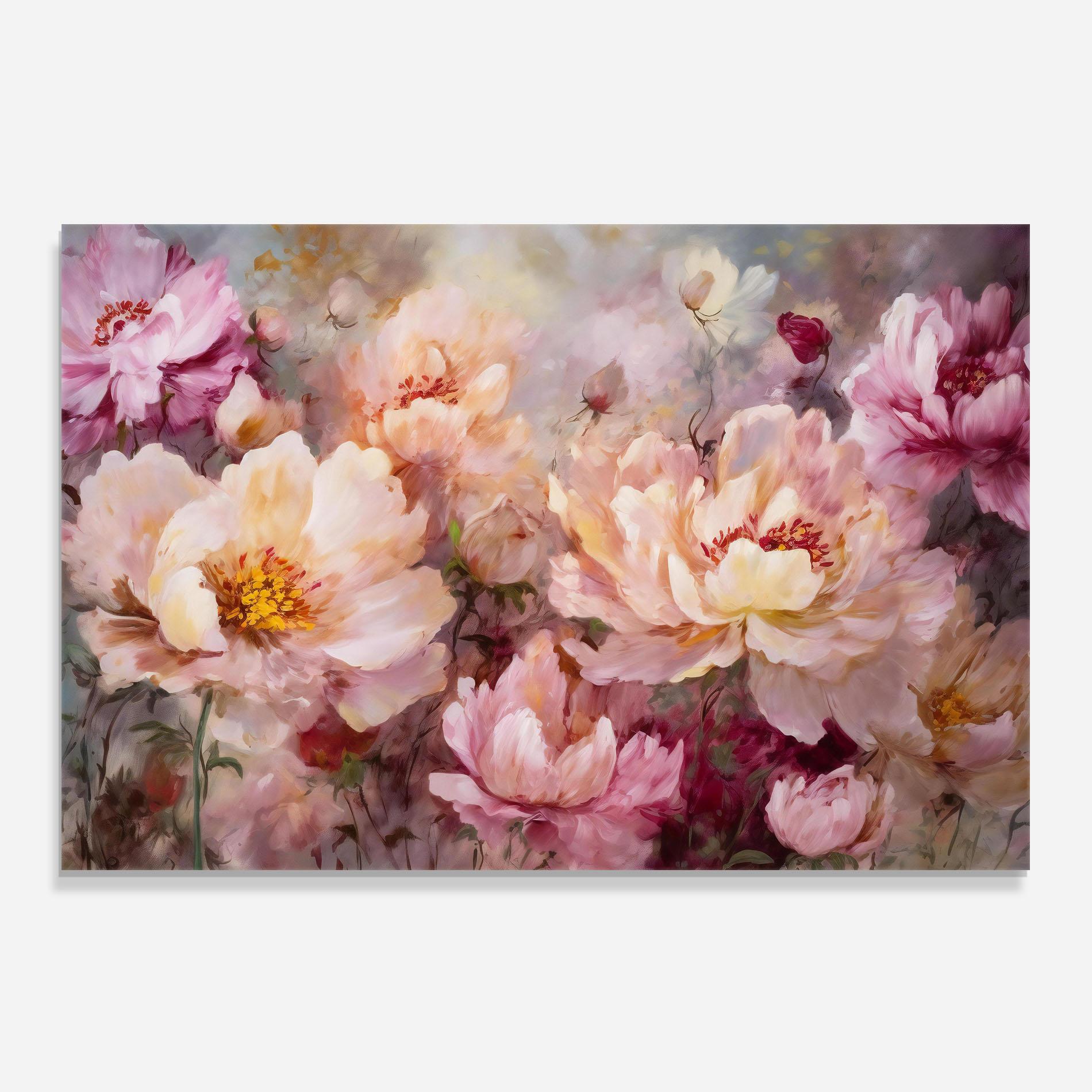 Küchenrückwand Glas Peony Painting Art mockup 0