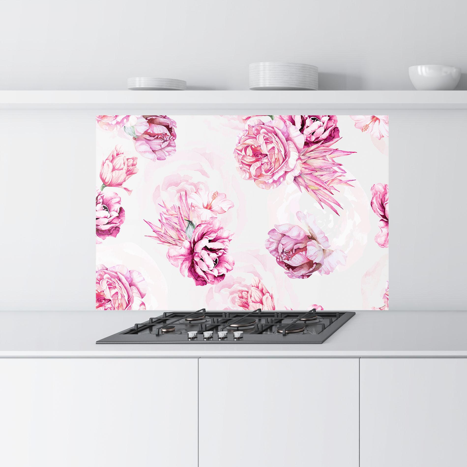 Küchenrückwand Glas Blooming Peony mockup 9