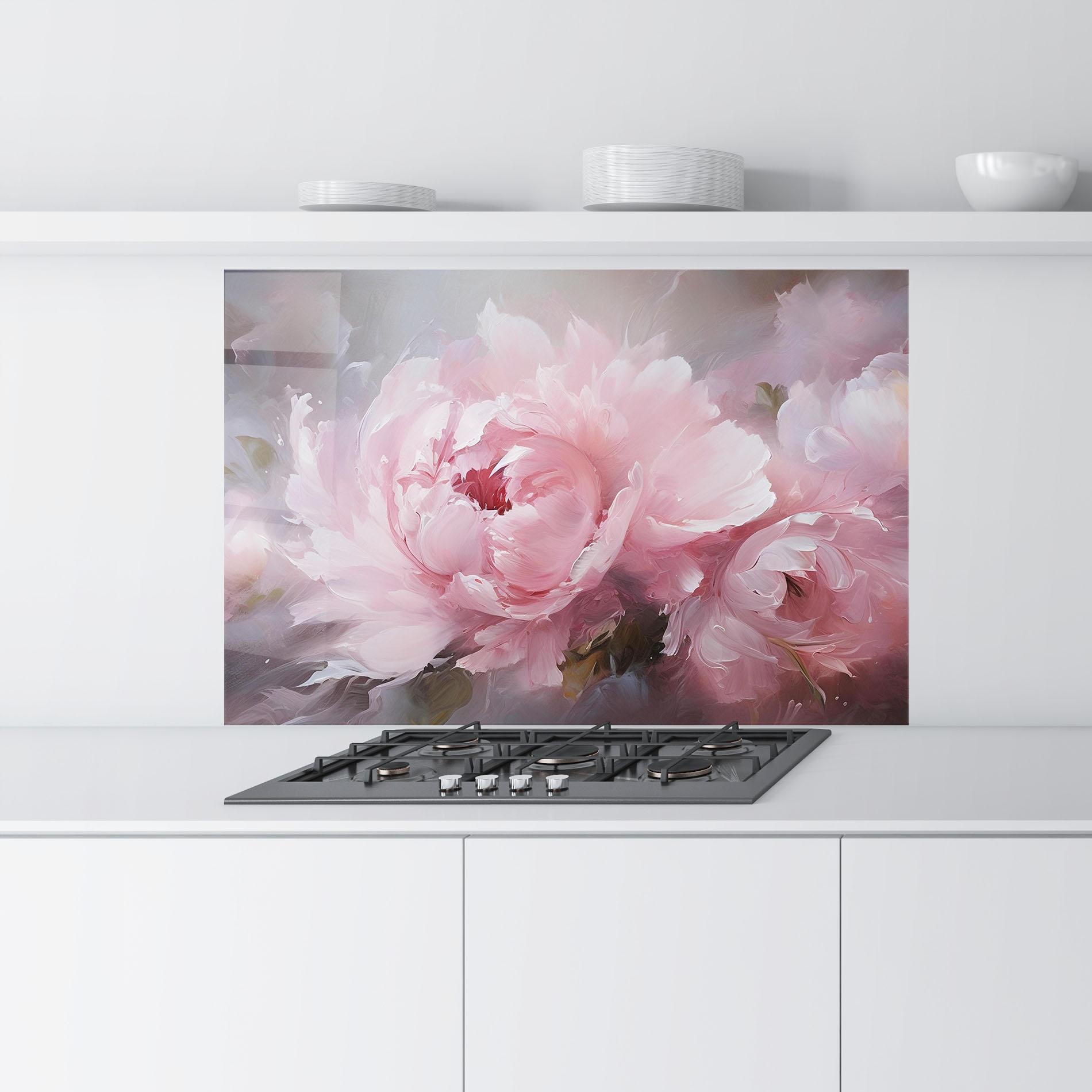 Küchenrückwand Glas Dreamy Painting Peony mockup 9