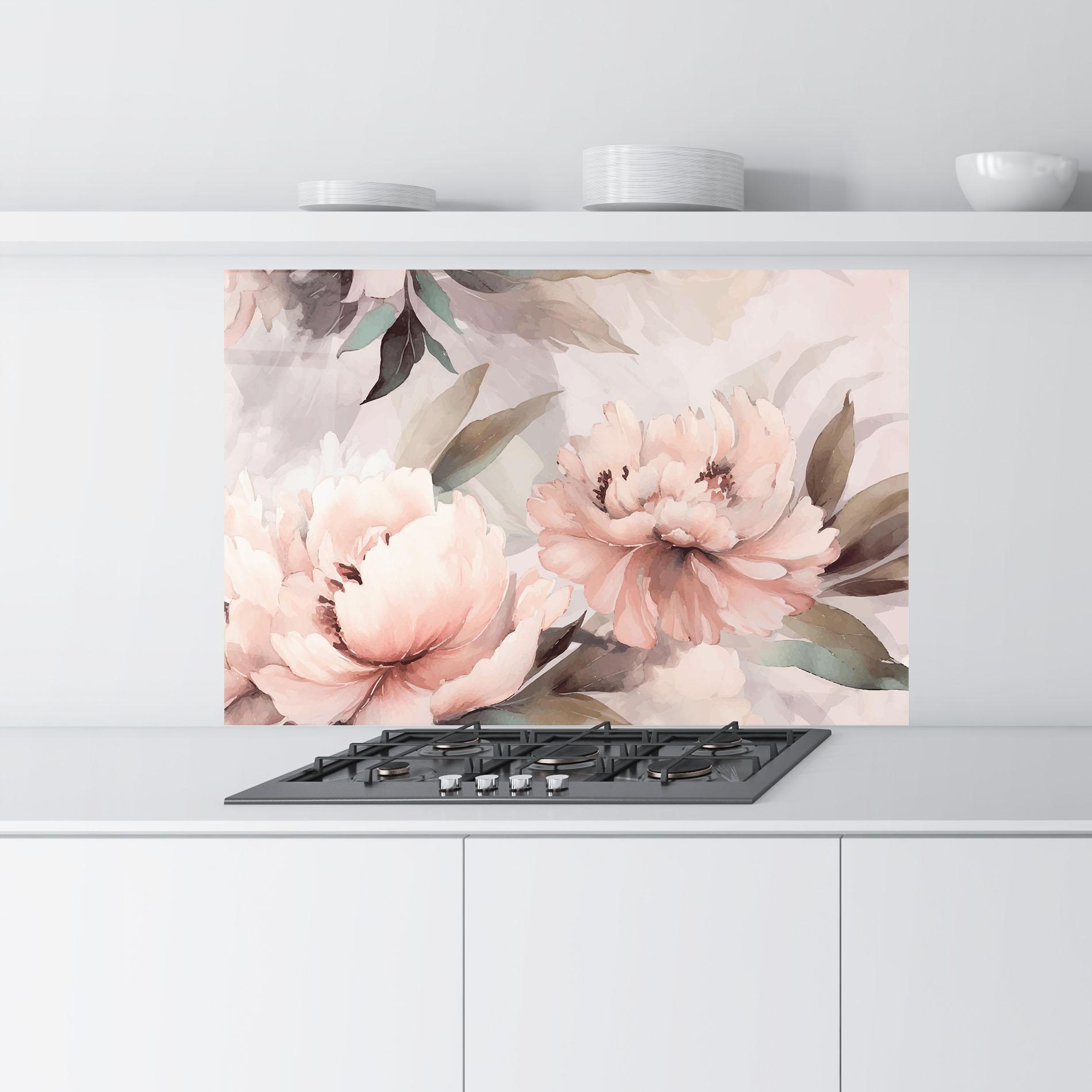 Küchenrückwand Glas Dreamy Peony Art mockup 9
