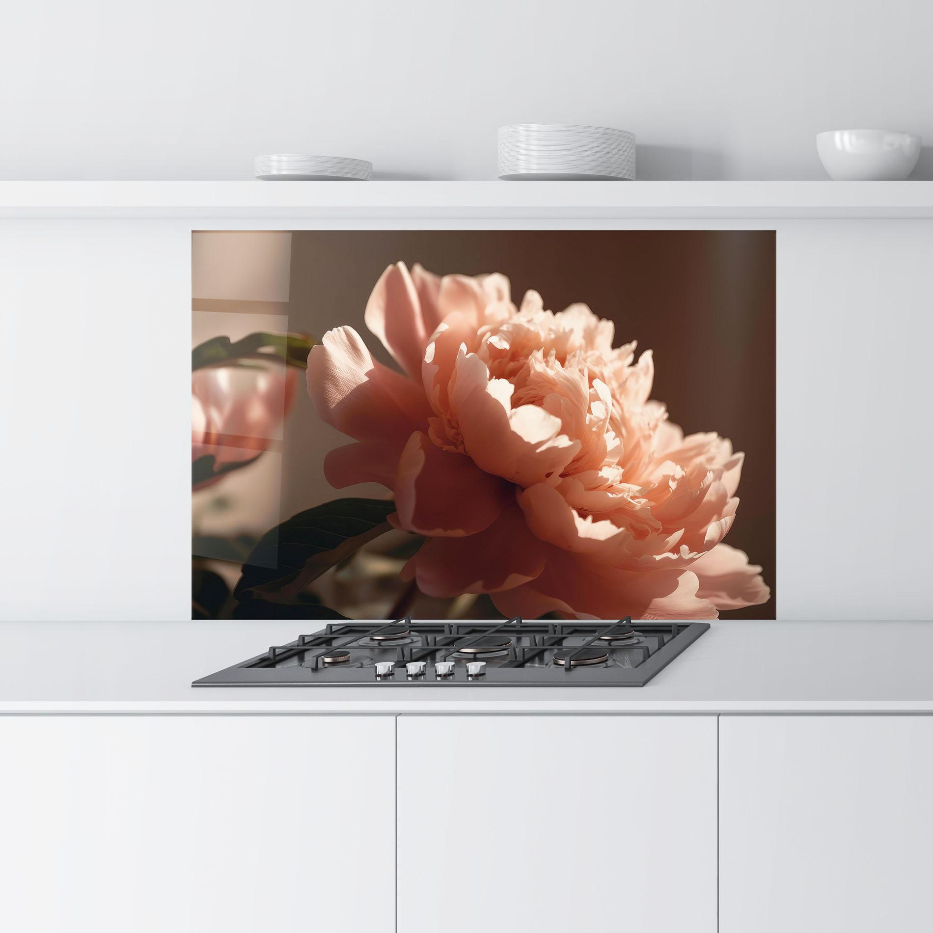 Küchenrückwand Glas Light Orange Peony View mockup 9