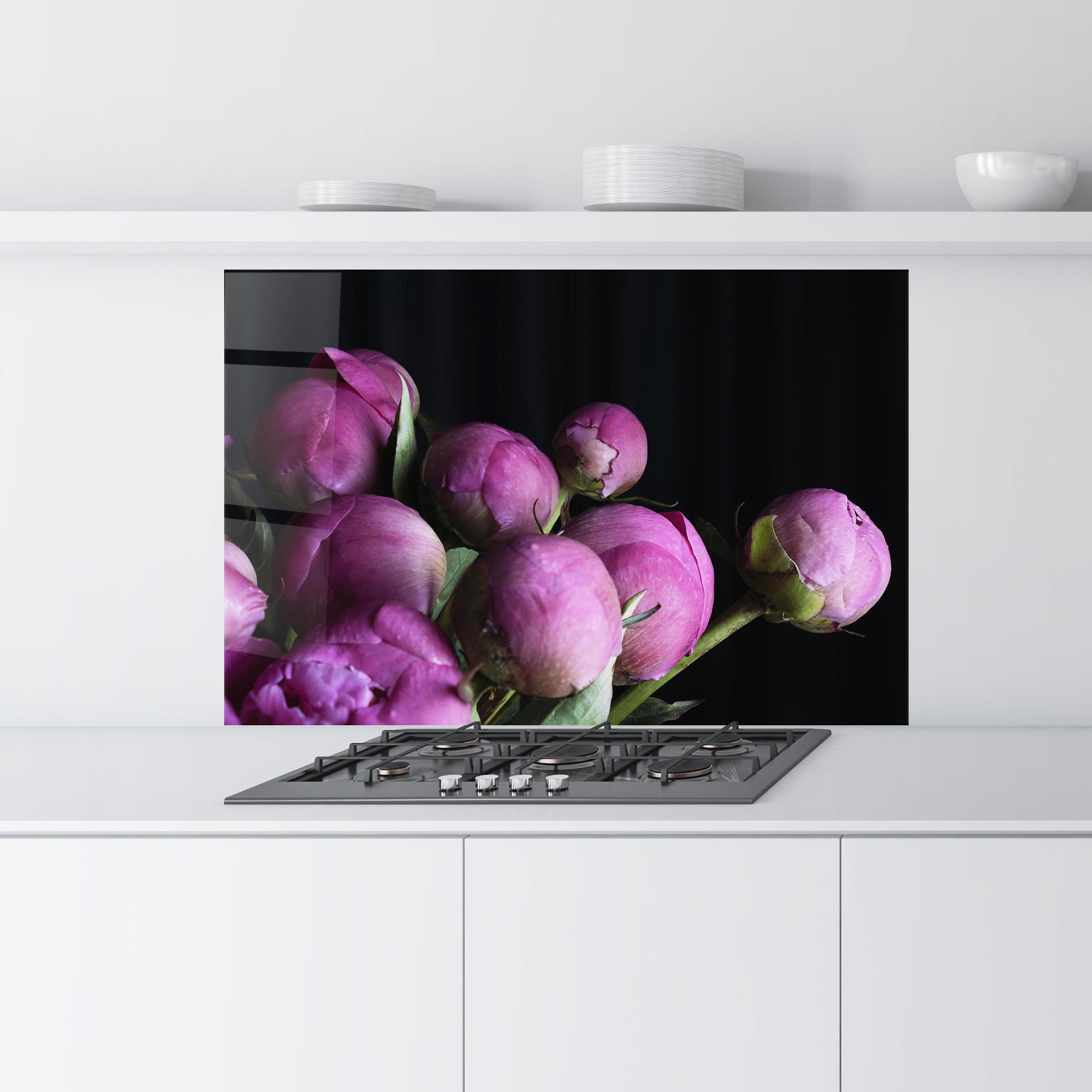Küchenrückwand Glas Peony Buds mockup 9