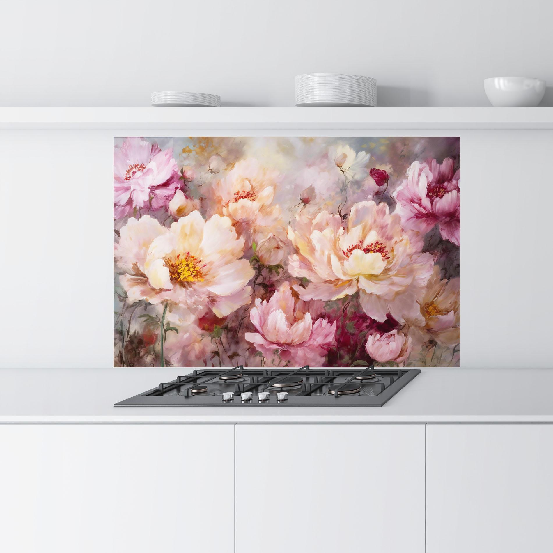 Küchenrückwand Glas Peony Painting Art mockup 9