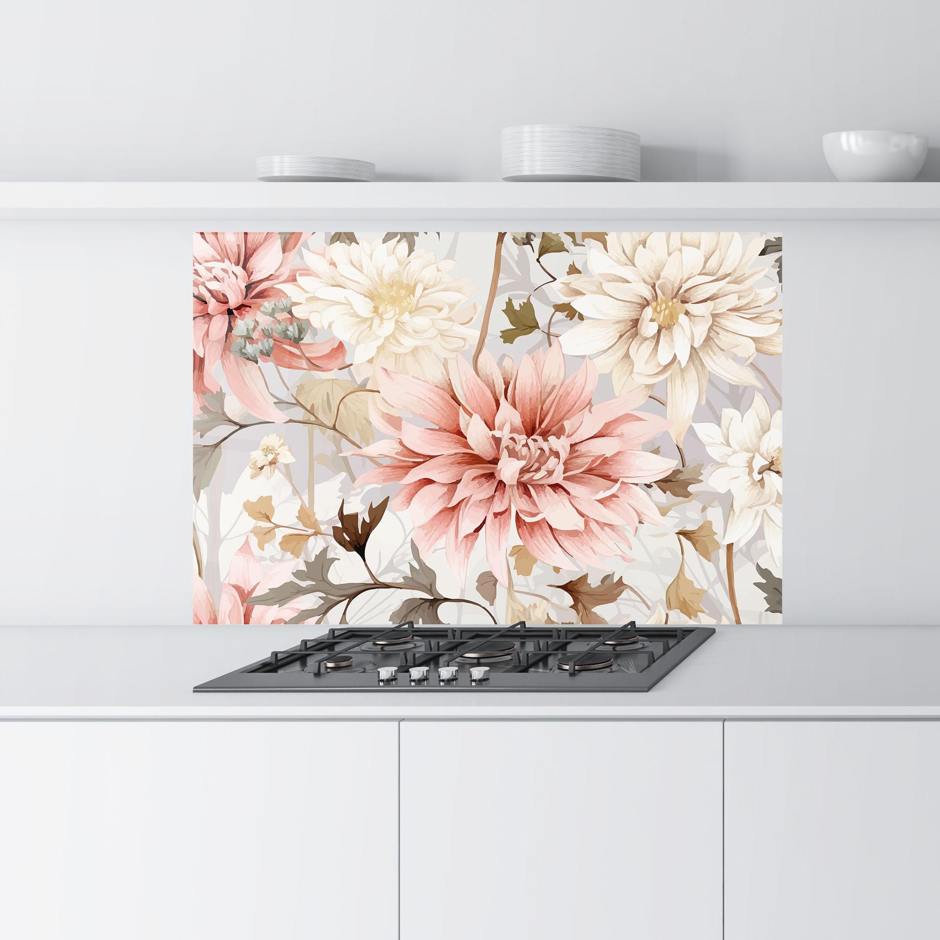 Küchenrückwand Glas Pink Cream Open Peony mockup 9
