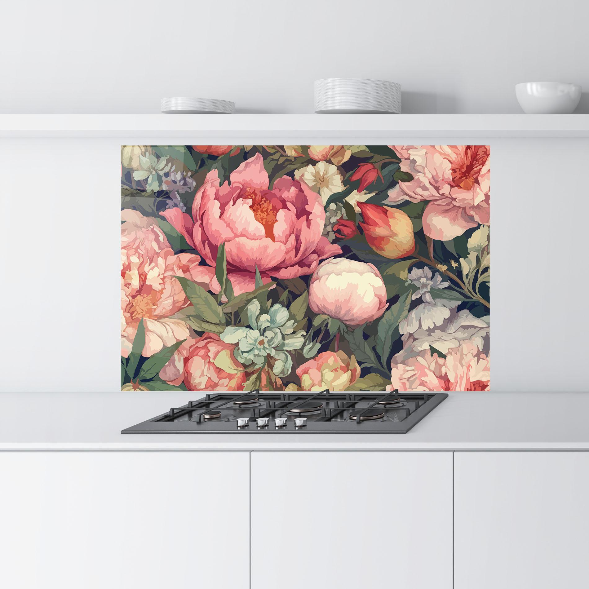 Küchenrückwand Glas Pretty Artistic Peony mockup 9