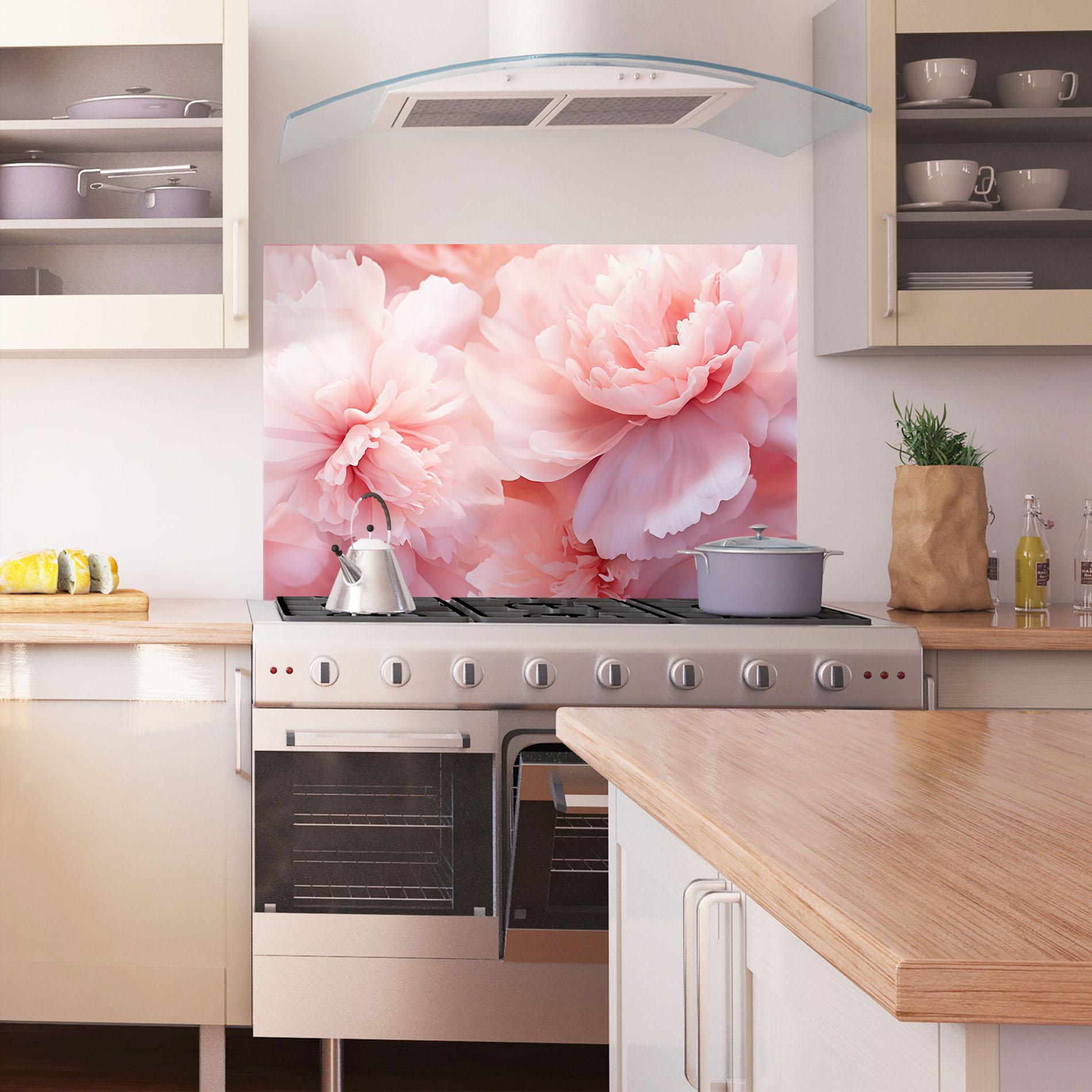 Küchenrückwand Glas Close Up Dreamy Peony mockup 1