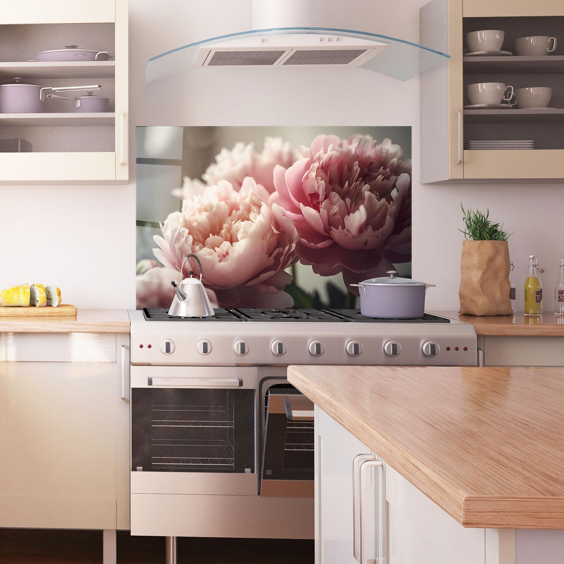 Küchenrückwand Glas Cream Dreamy Peony mockup 1