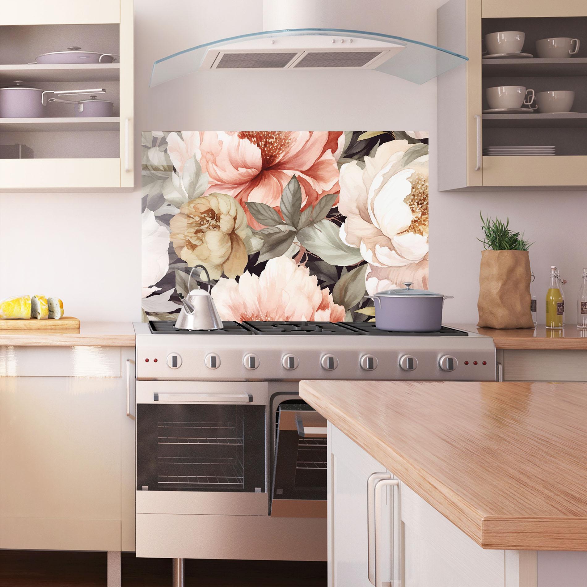 Küchenrückwand Glas Cream Pink Peony mockup 1