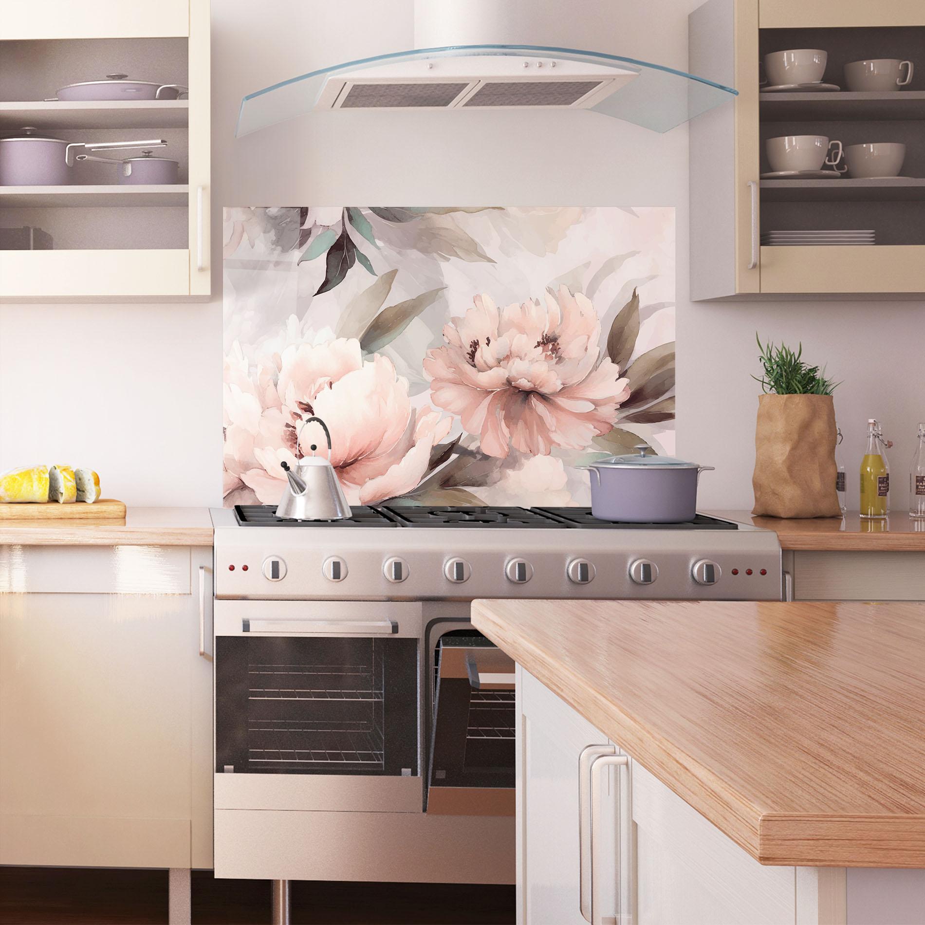 Küchenrückwand Glas Dreamy Peony Art mockup 1
