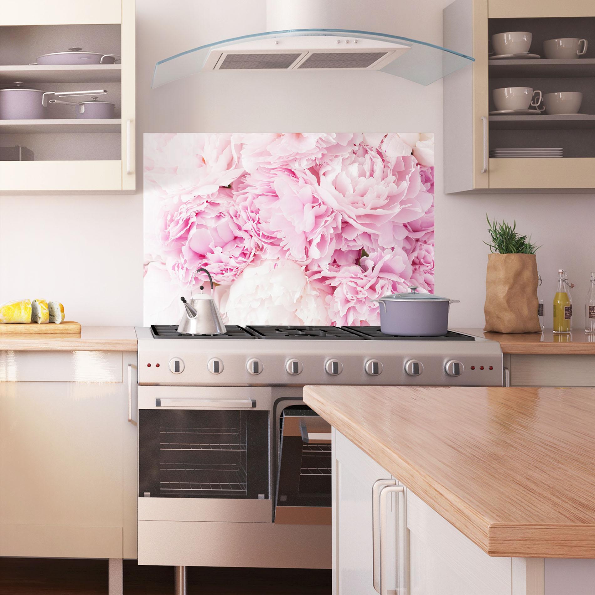 Küchenrückwand Glas Dreamy Pink Pastel Peony mockup 1