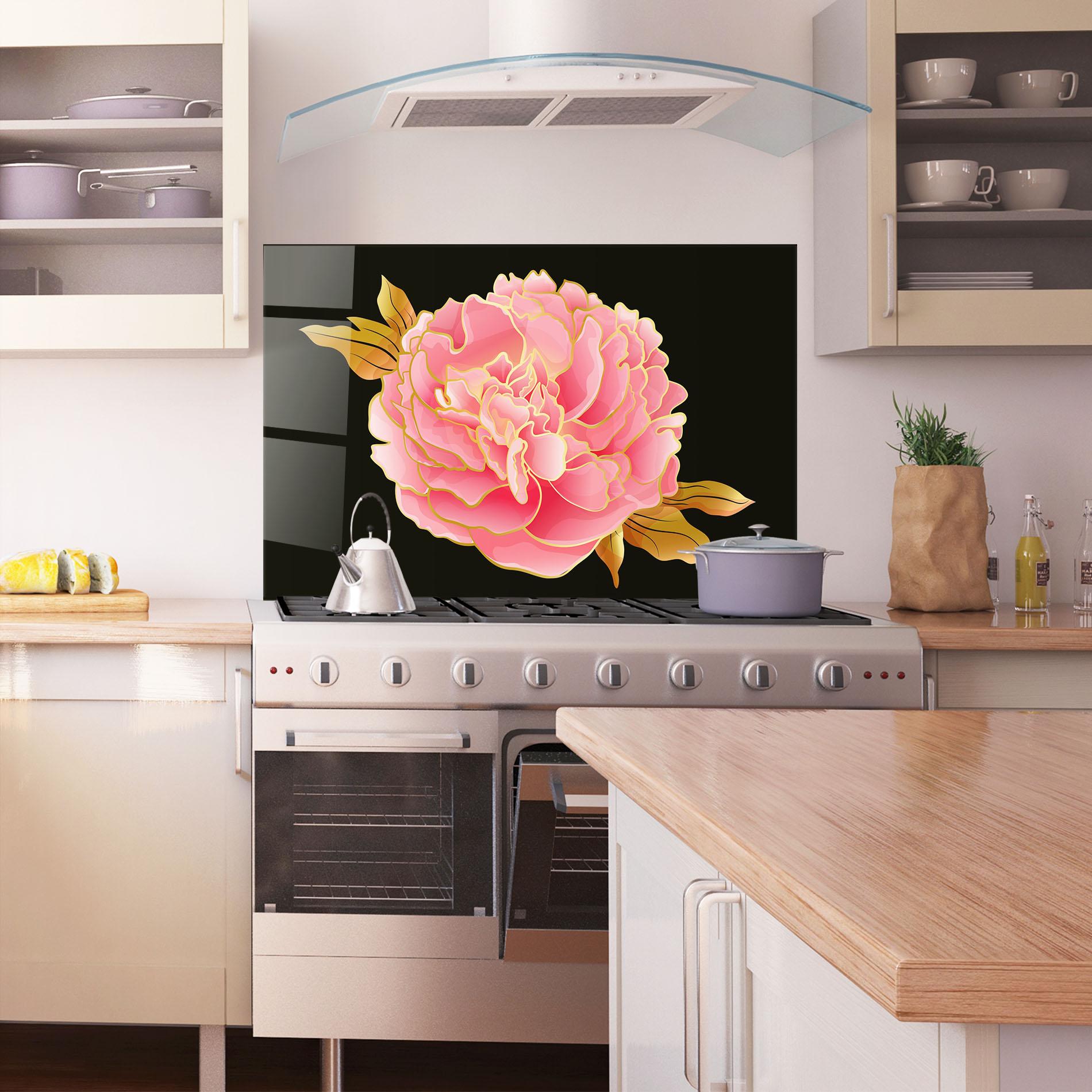 Küchenrückwand Glas Gold Pinkk Peony mockup 1