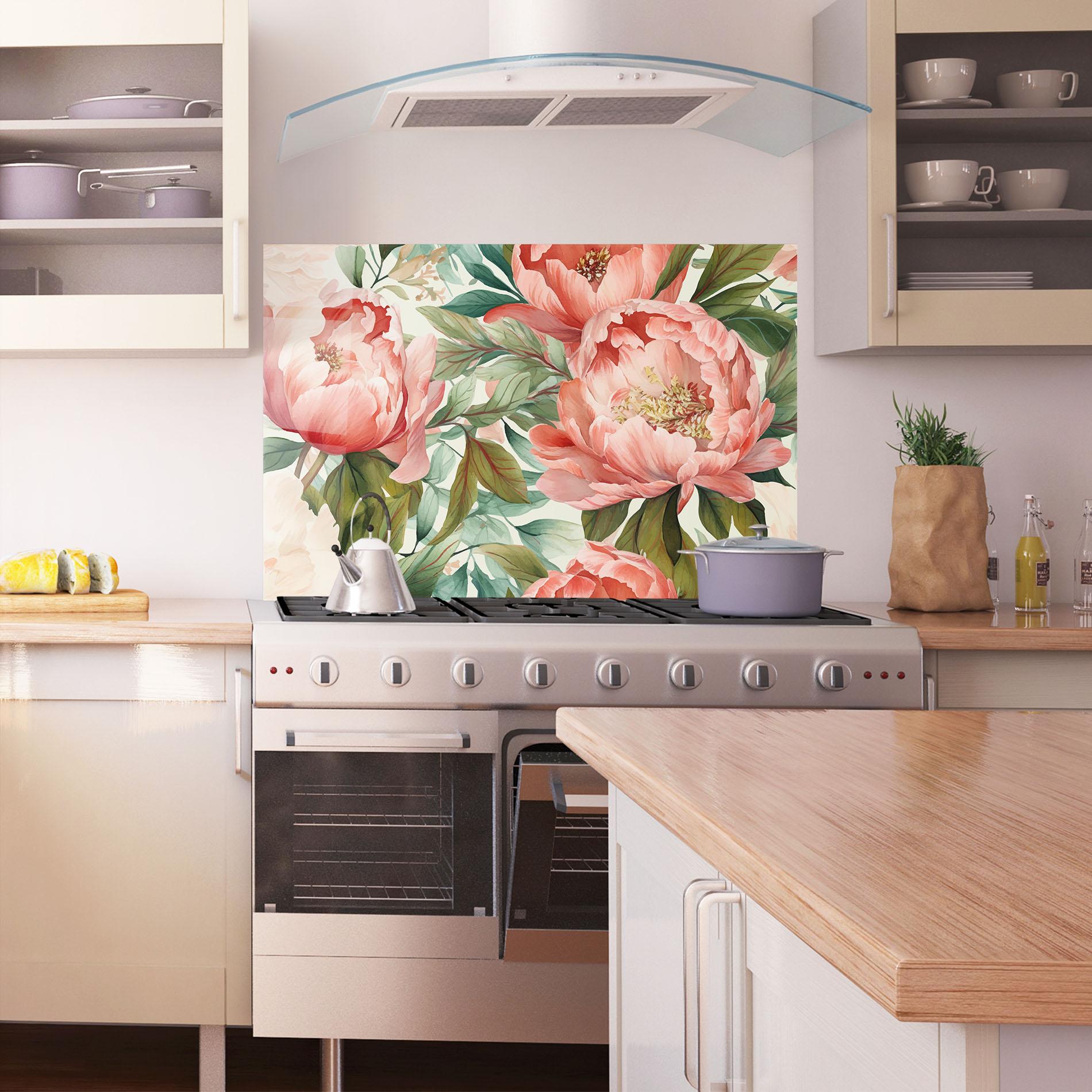 Küchenrückwand Glas Light Red Peony mockup 1