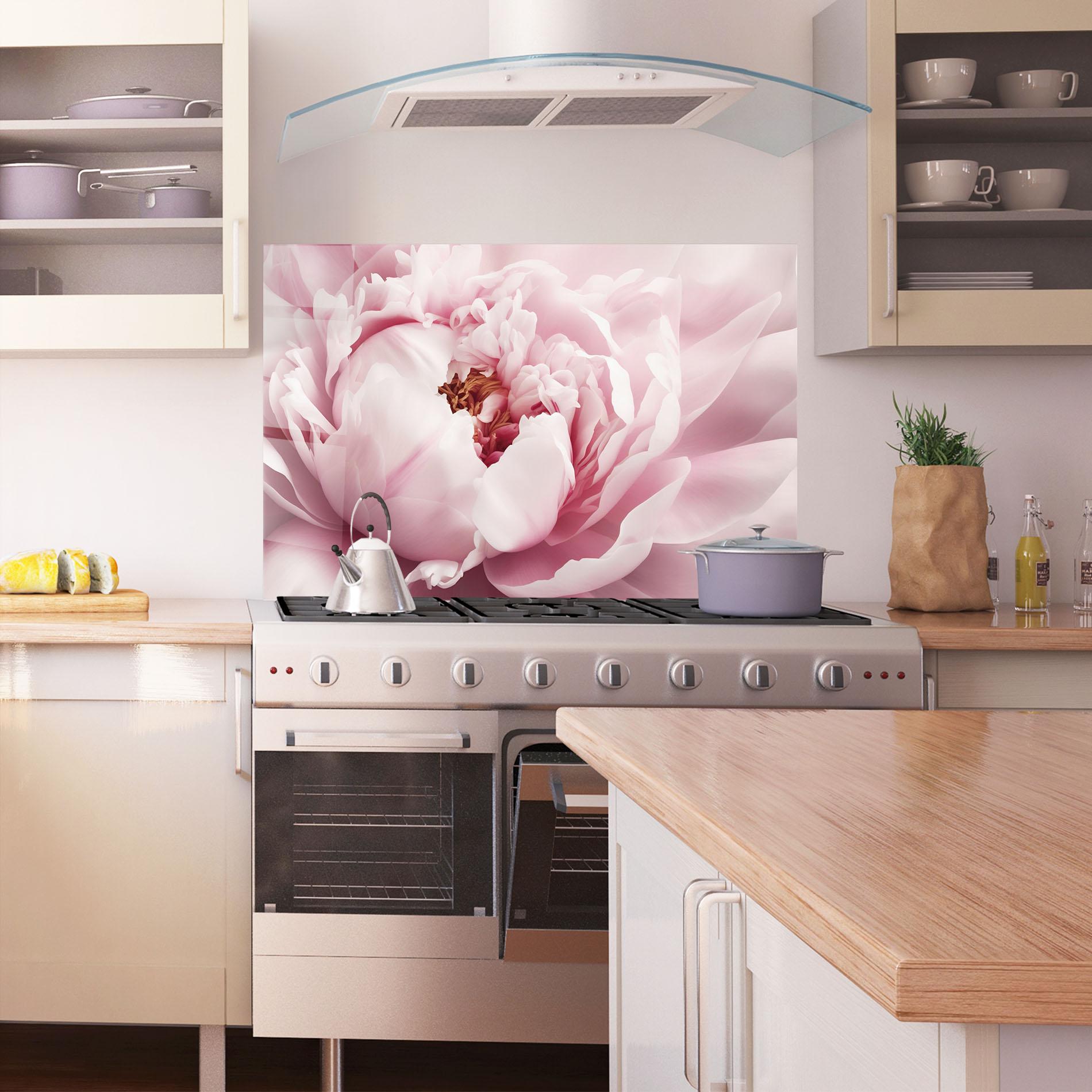 Küchenrückwand Glas Pastel Peony Petals mockup 1