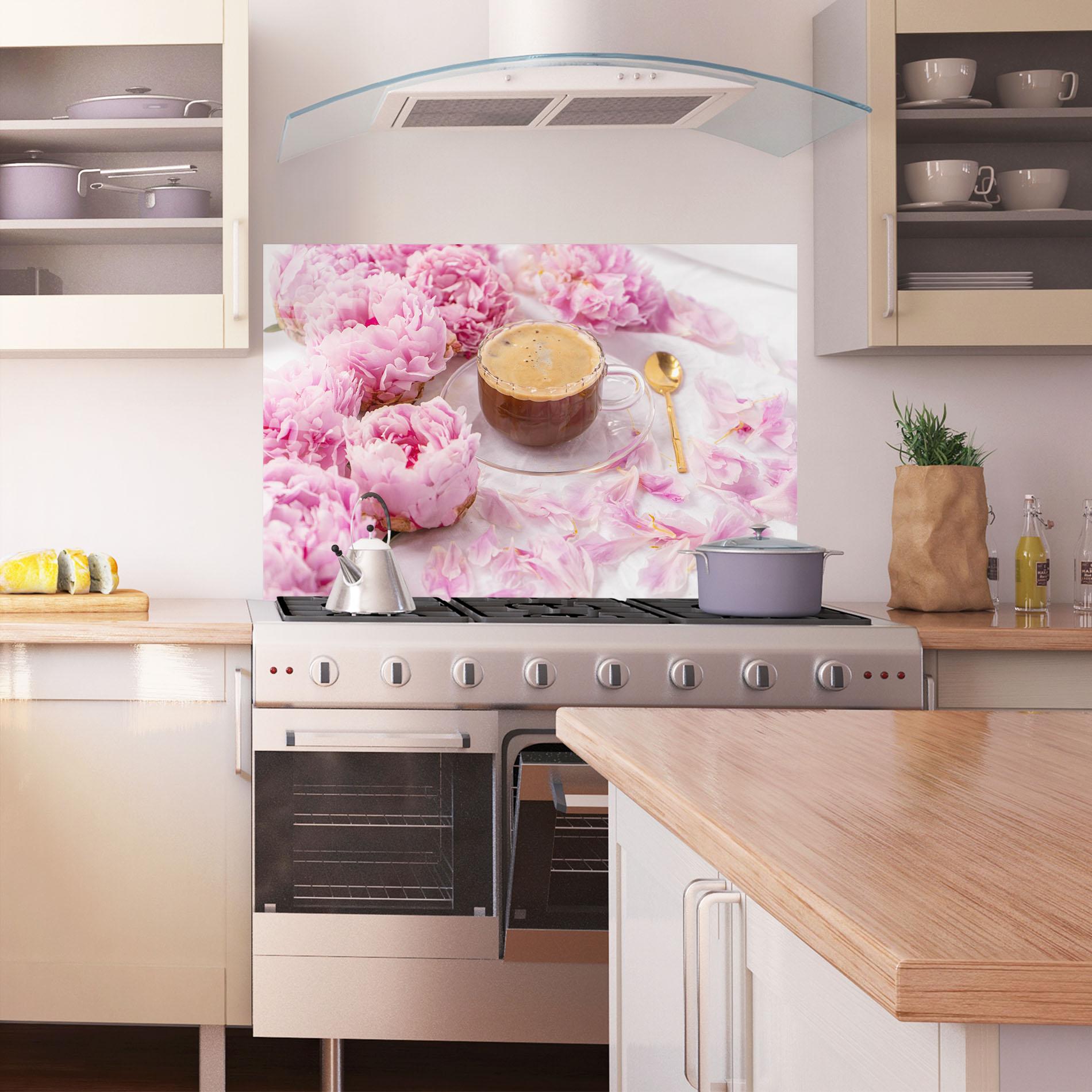 Küchenrückwand Glas Peony And Coffee mockup 1