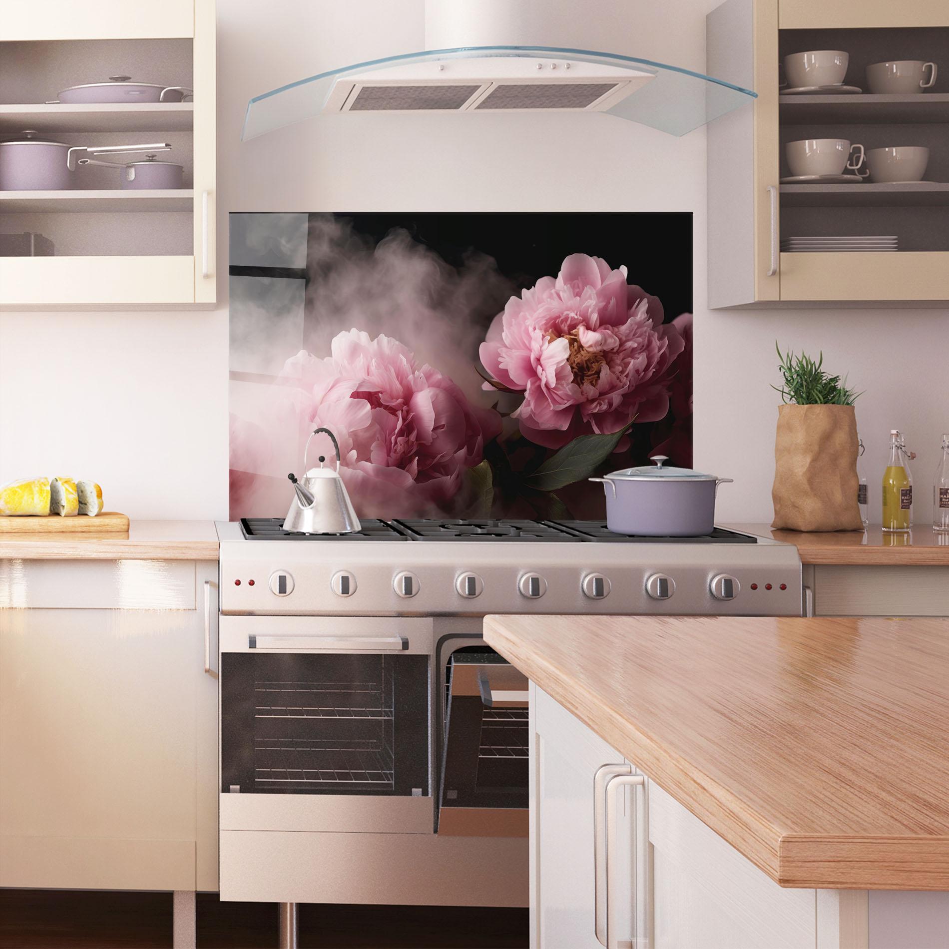 Küchenrückwand Glas Peony In Smoke mockup 1