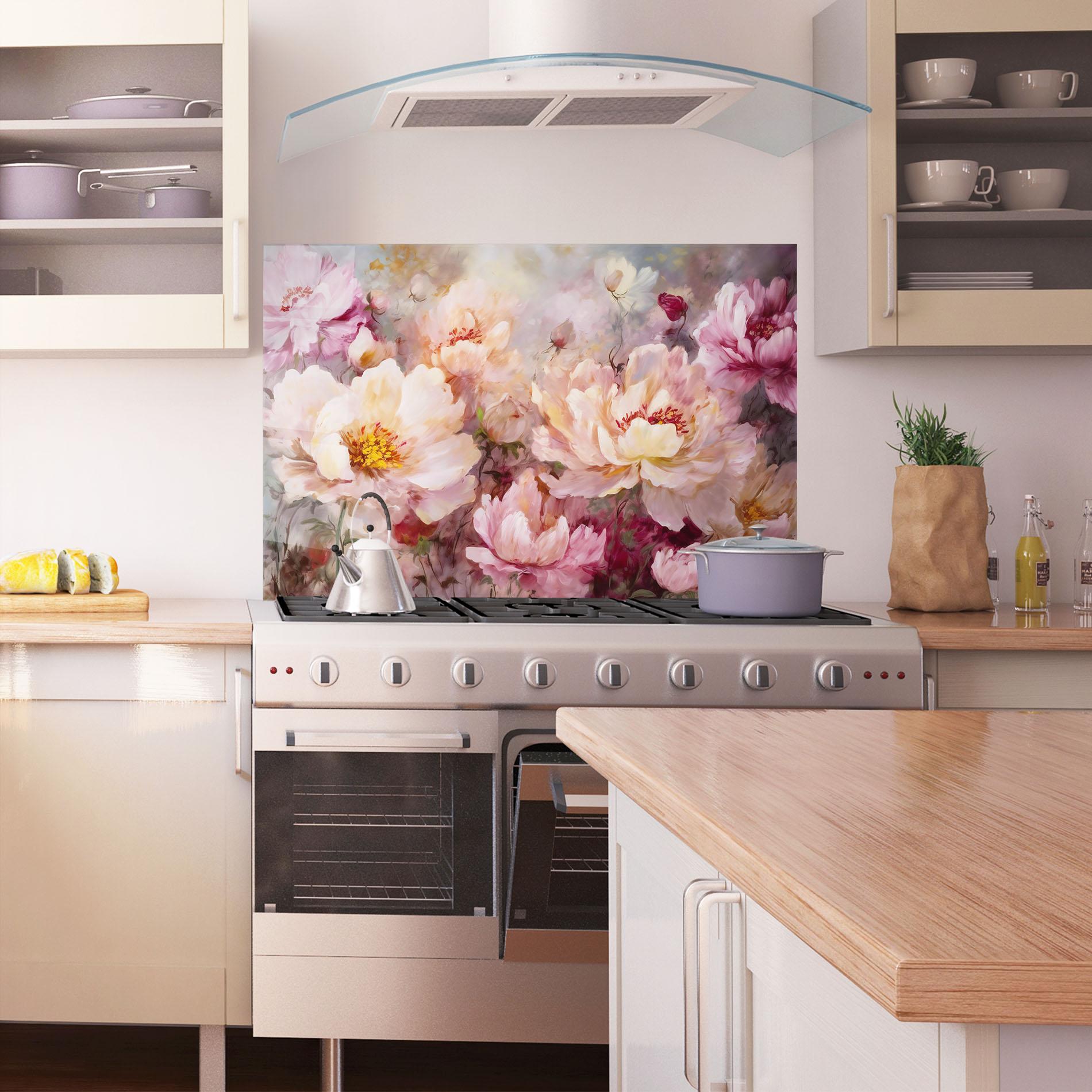 Küchenrückwand Glas Peony Painting Art mockup 1