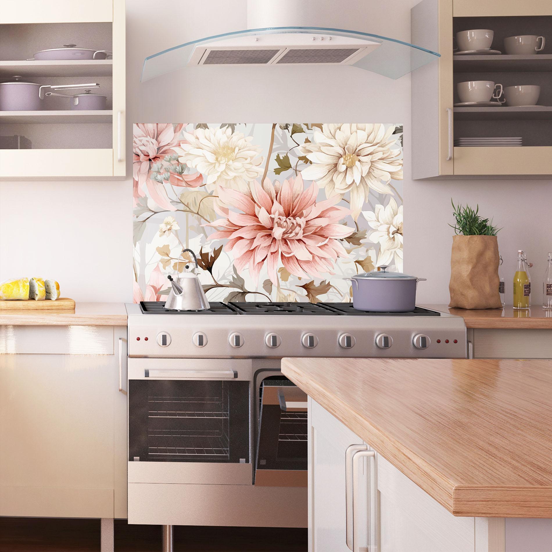 Küchenrückwand Glas Pink Cream Open Peony mockup 1