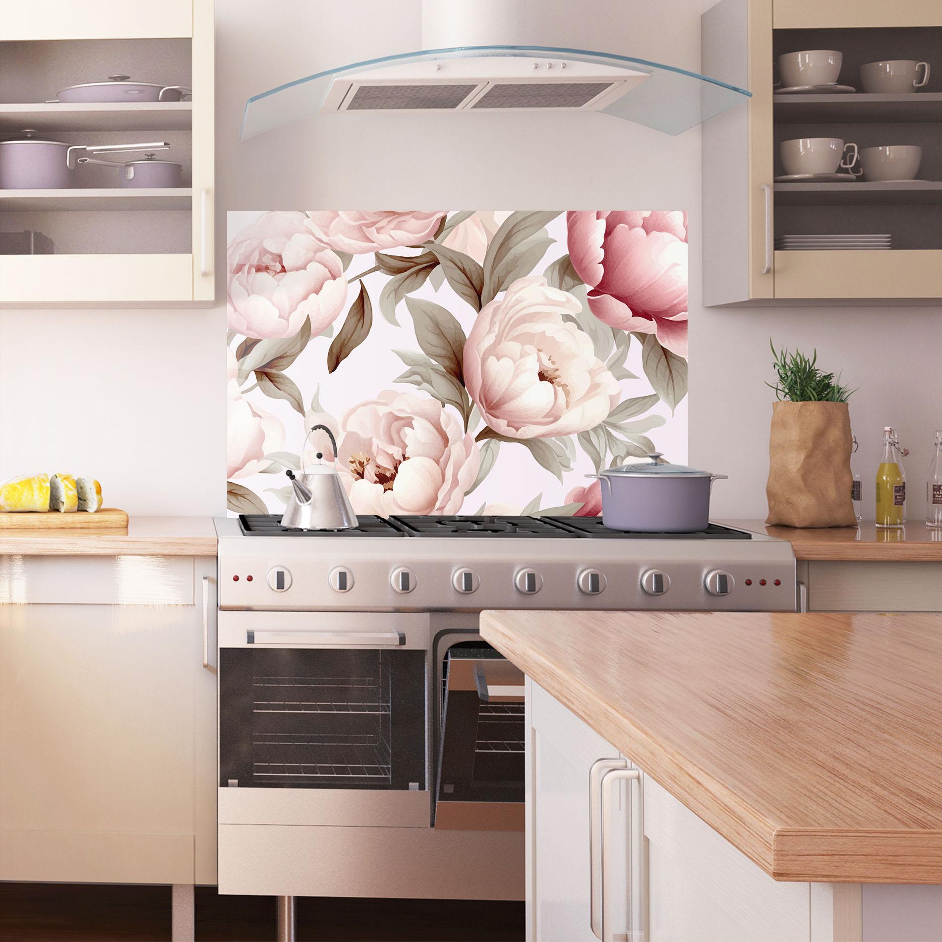 Küchenrückwand Glas Pink Peony Buds mockup 1