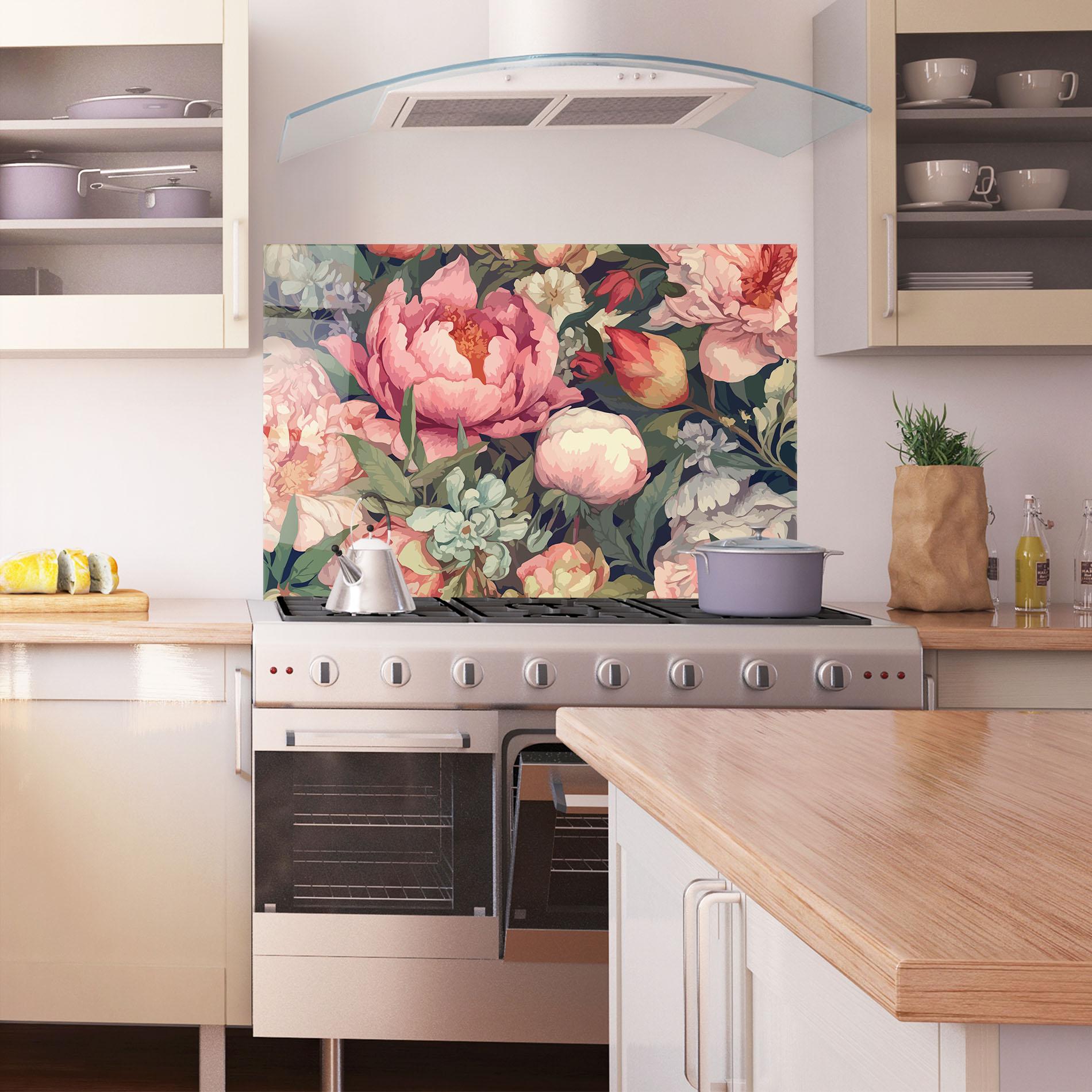 Küchenrückwand Glas Pretty Artistic Peony mockup 1