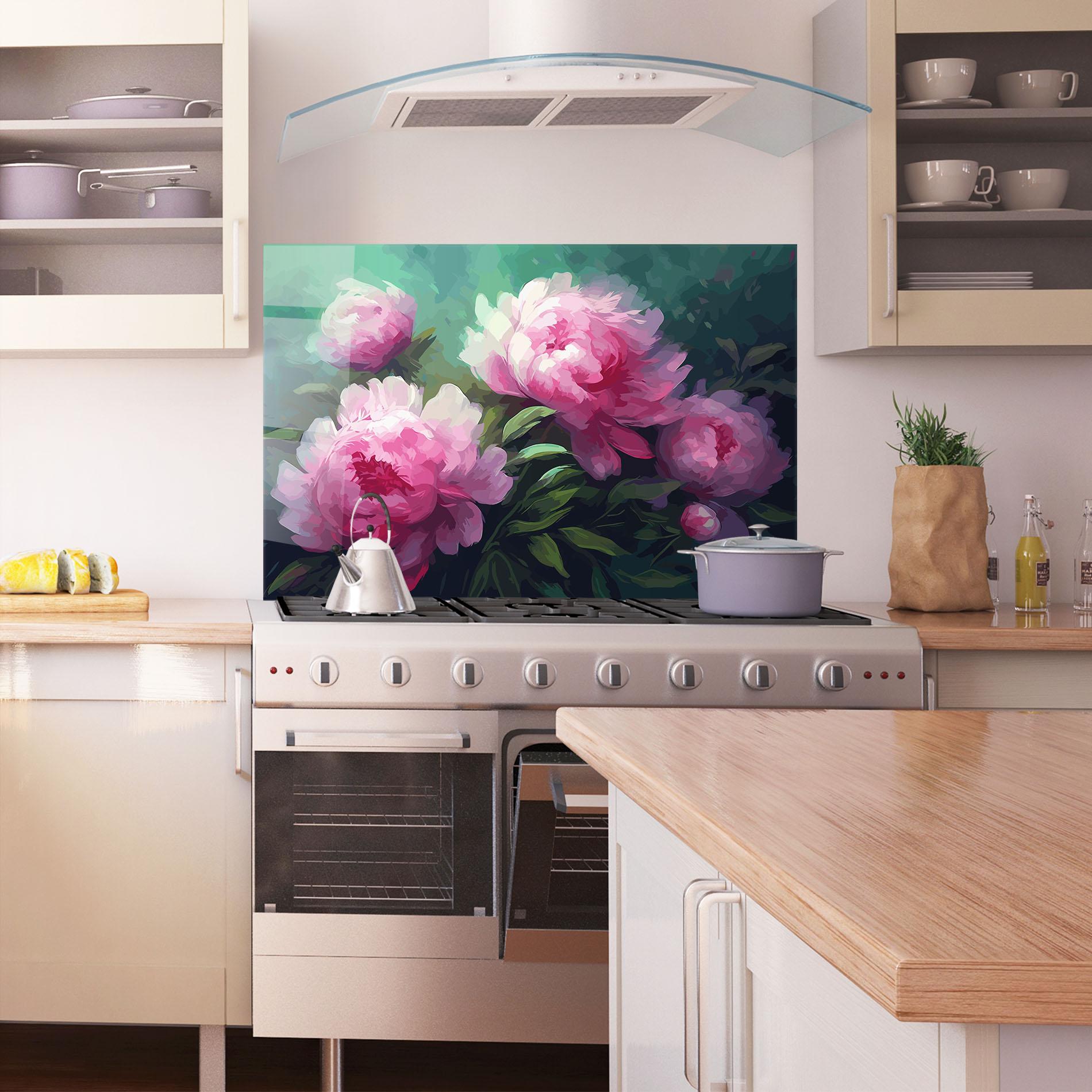 Küchenrückwand Glas Pretty Peony Paint mockup 1