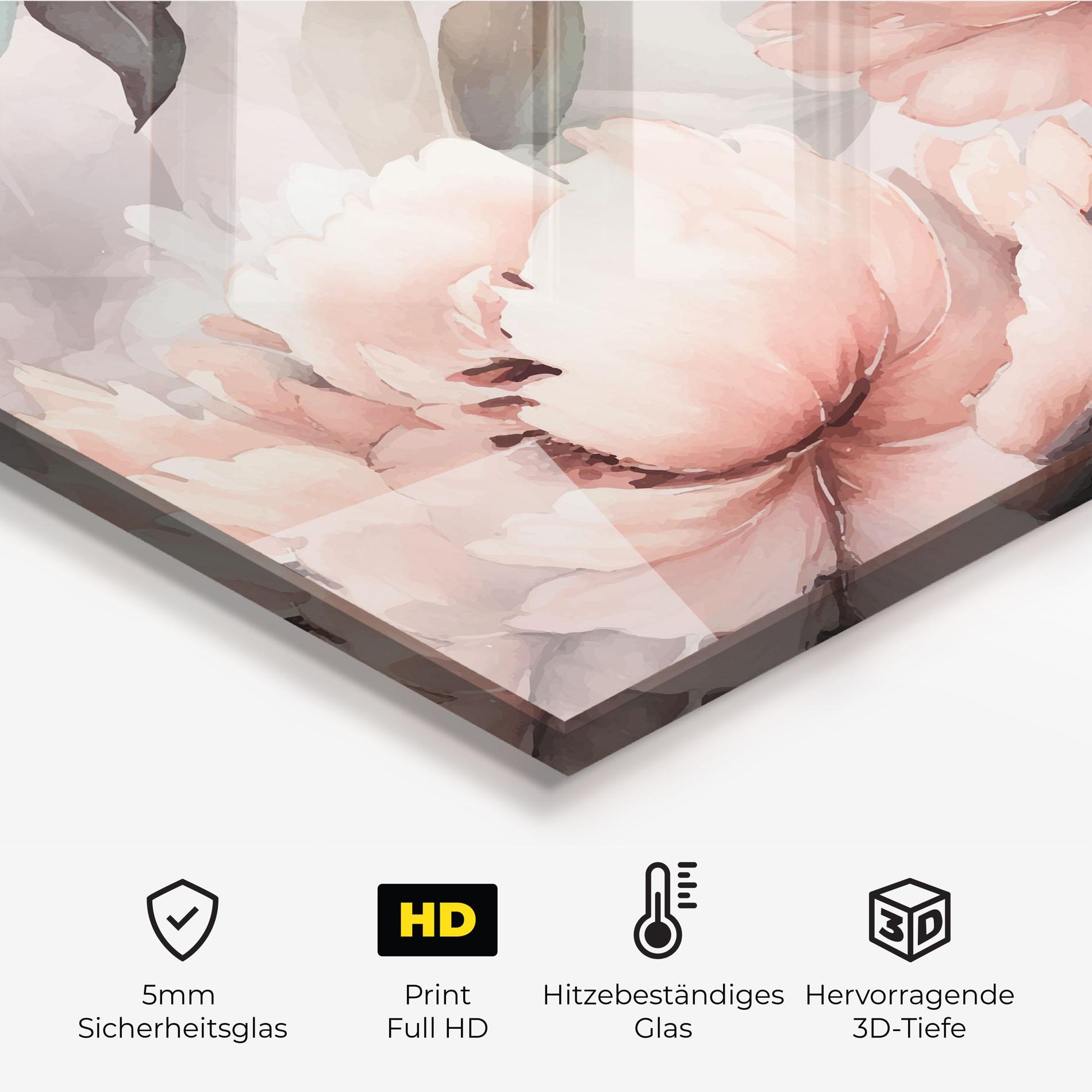 Küchenrückwand Glas Dreamy Peony Art mockup 2