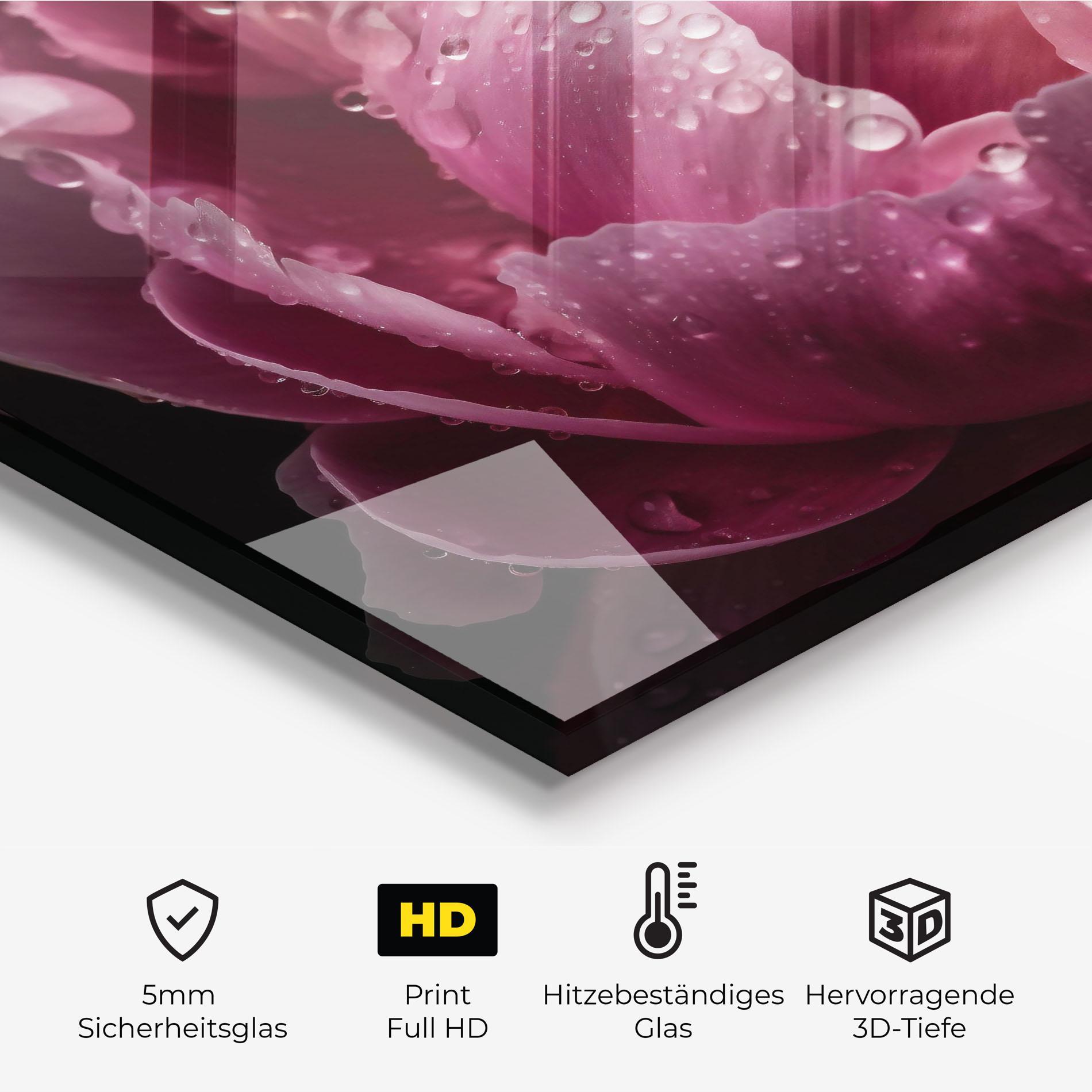 Küchenrückwand Glas Peony Close Up After Rain mockup 2