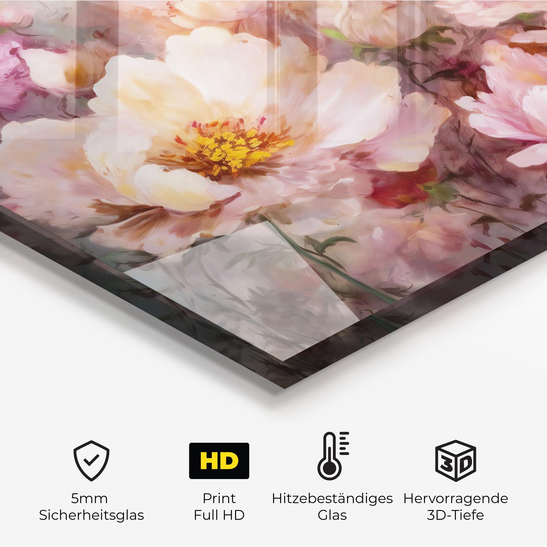 Küchenrückwand Glas Peony Painting Art mockup 2