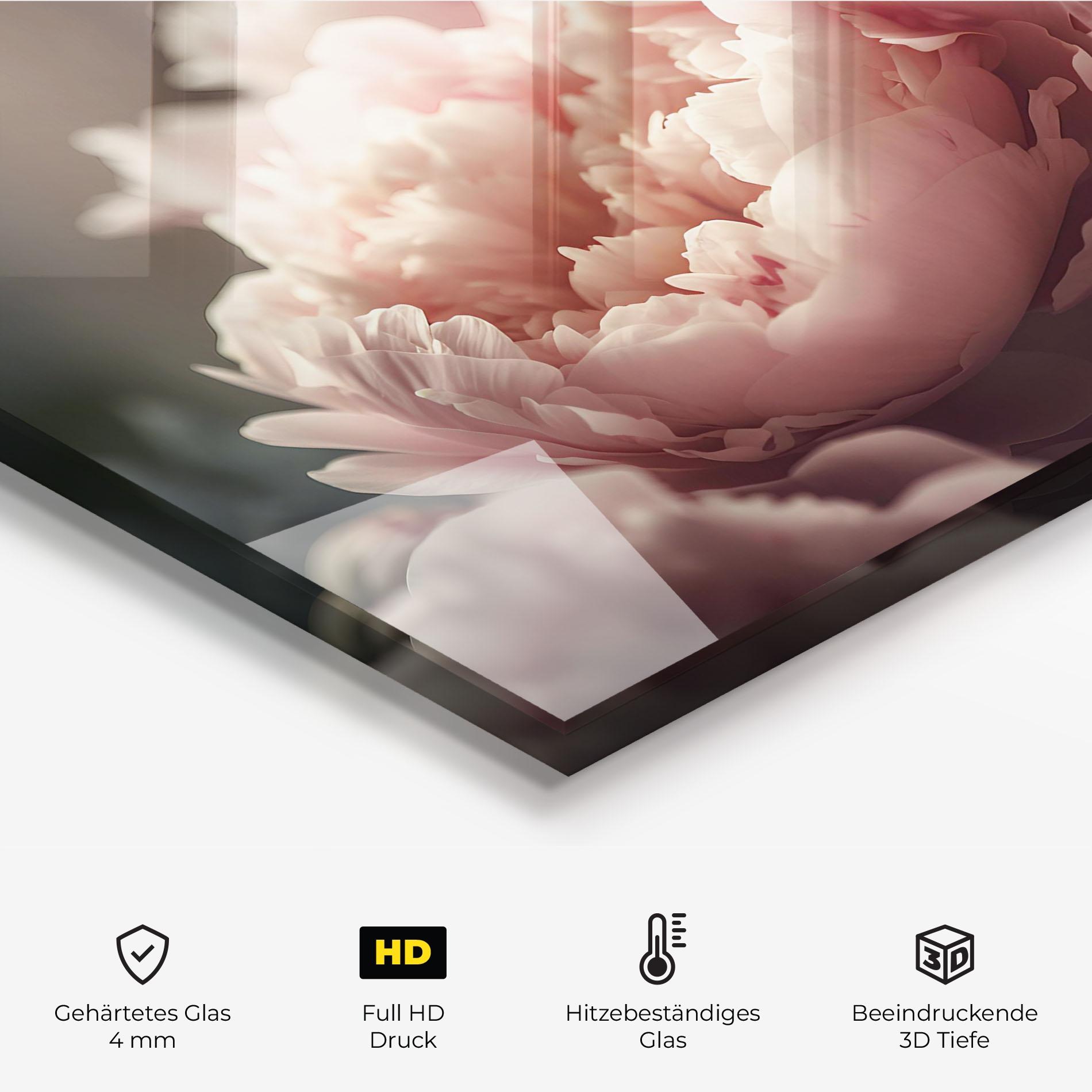 Küchenrückwand Glas Cream Dreamy Peony mockup 2