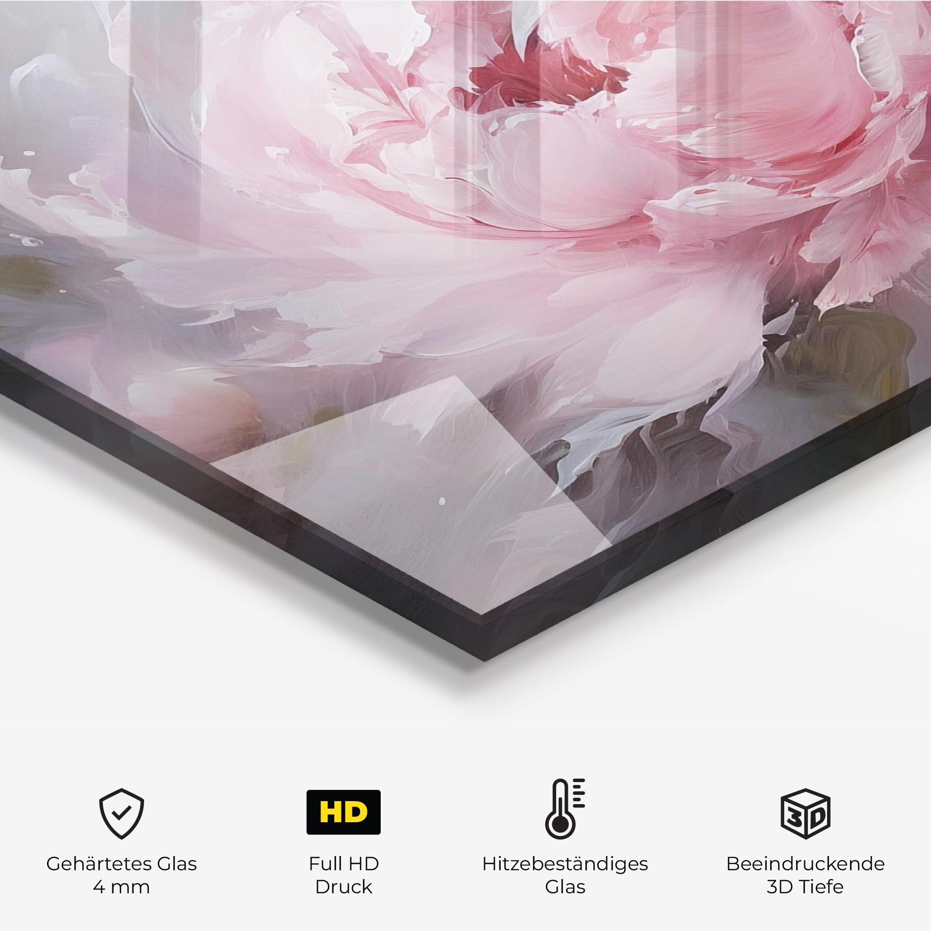 Küchenrückwand Glas Dreamy Painting Peony mockup 2