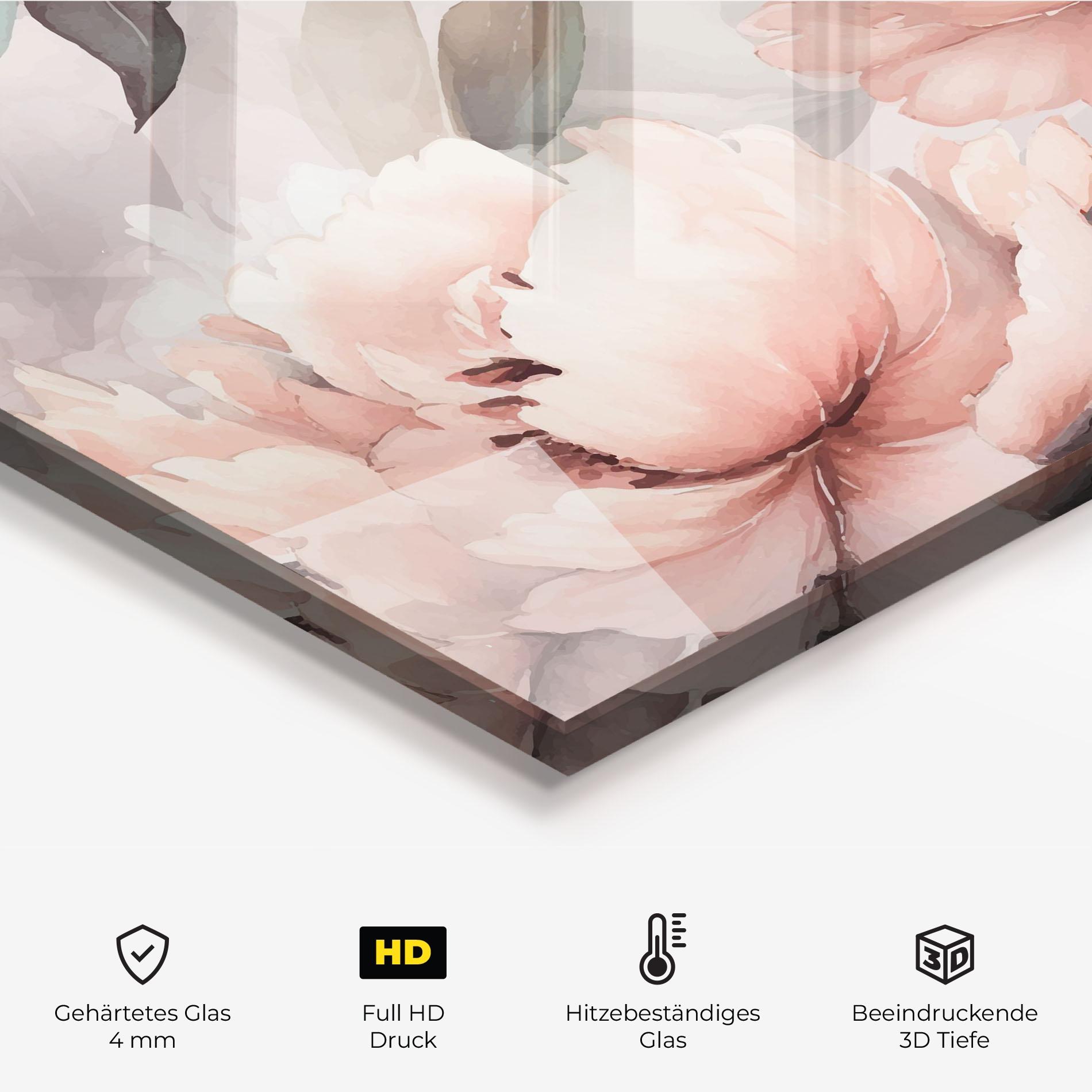 Küchenrückwand Glas Dreamy Peony Art mockup 2