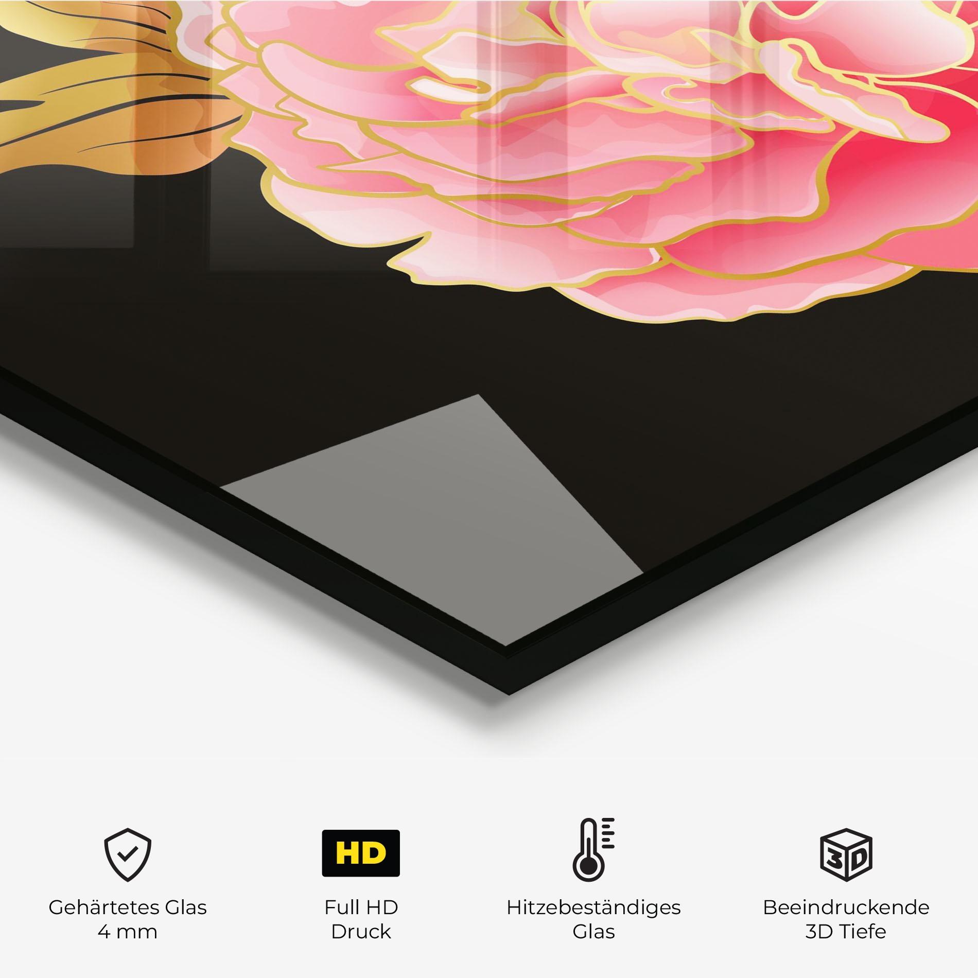 Küchenrückwand Glas Gold Pinkk Peony mockup 2