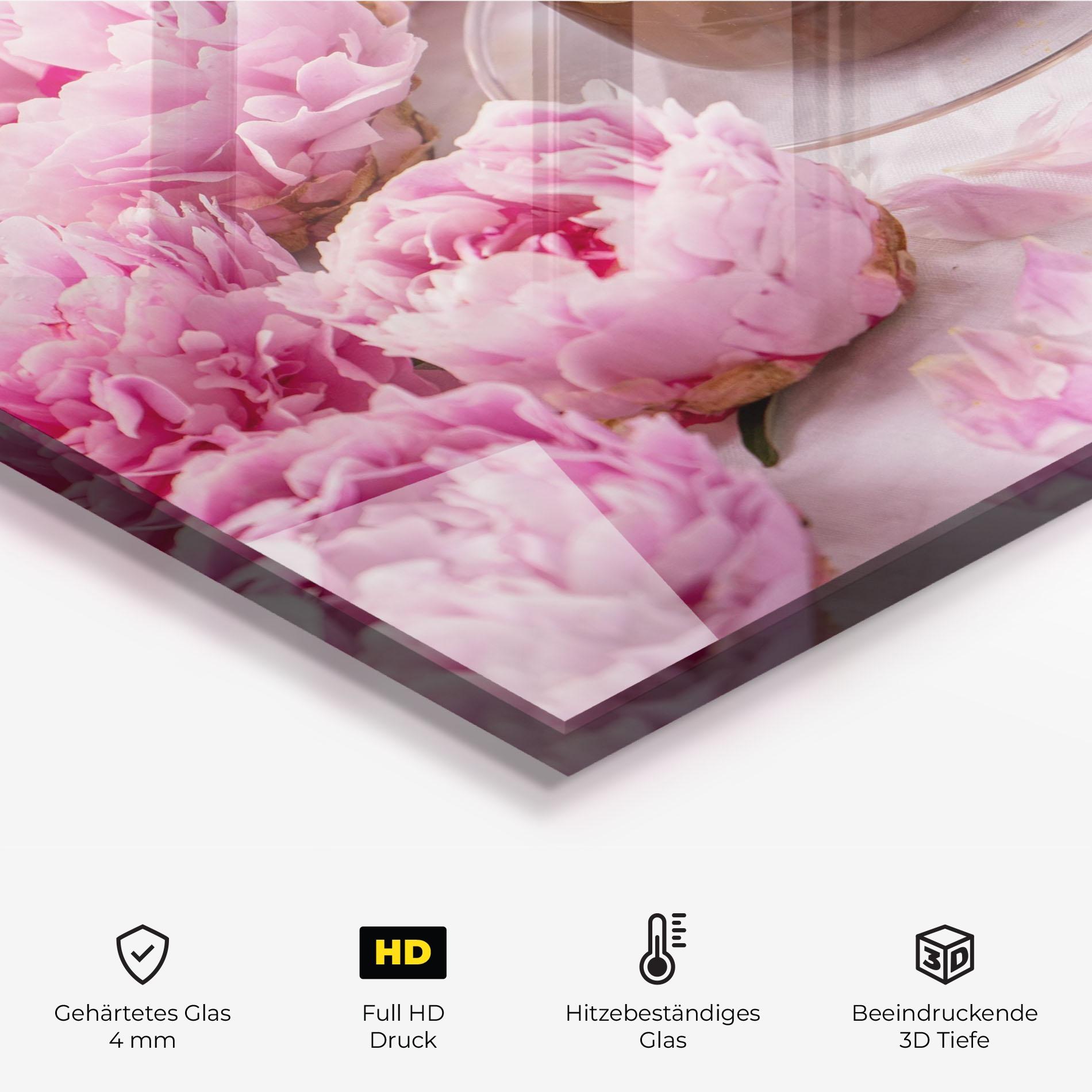 Küchenrückwand Glas Peony And Coffee mockup 2